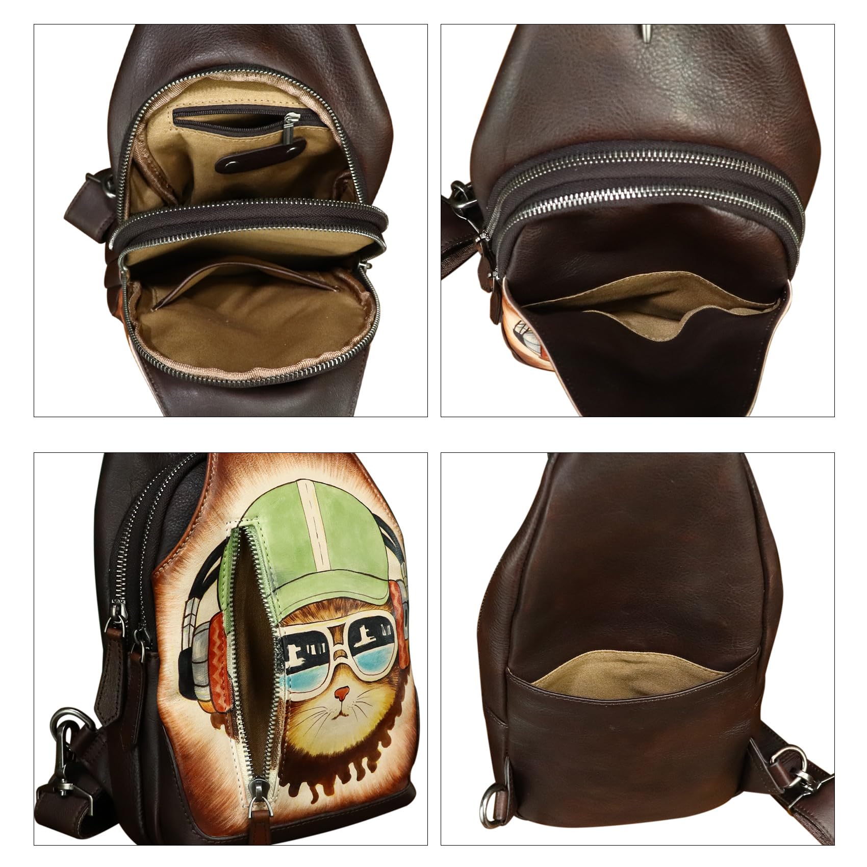 Genuine Leather Sling Bag for Men and Women Real Leather Shoulder Crossbody Bag Chest Bag Sling Backpack Purse