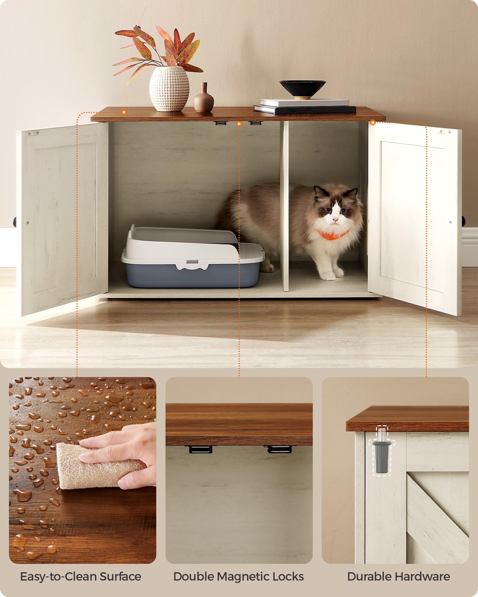 Feandrea Cat Litter Box Enclosure, Litter Box Furniture Hidden, Indoor Cat House, End Table, 27.6 x 19.7 x 19.7 Inches, Heather Greige UPCL022K01