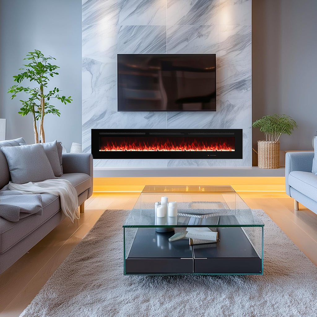 Electric Fireplace 30 inch Wide, Wall Mounted Fireplace Inserts Electric Heater, 13 * 13 Flame Effects Like Real Flame, Low Noise, Timer & Thermostat Setting, 750W/1500W, Black