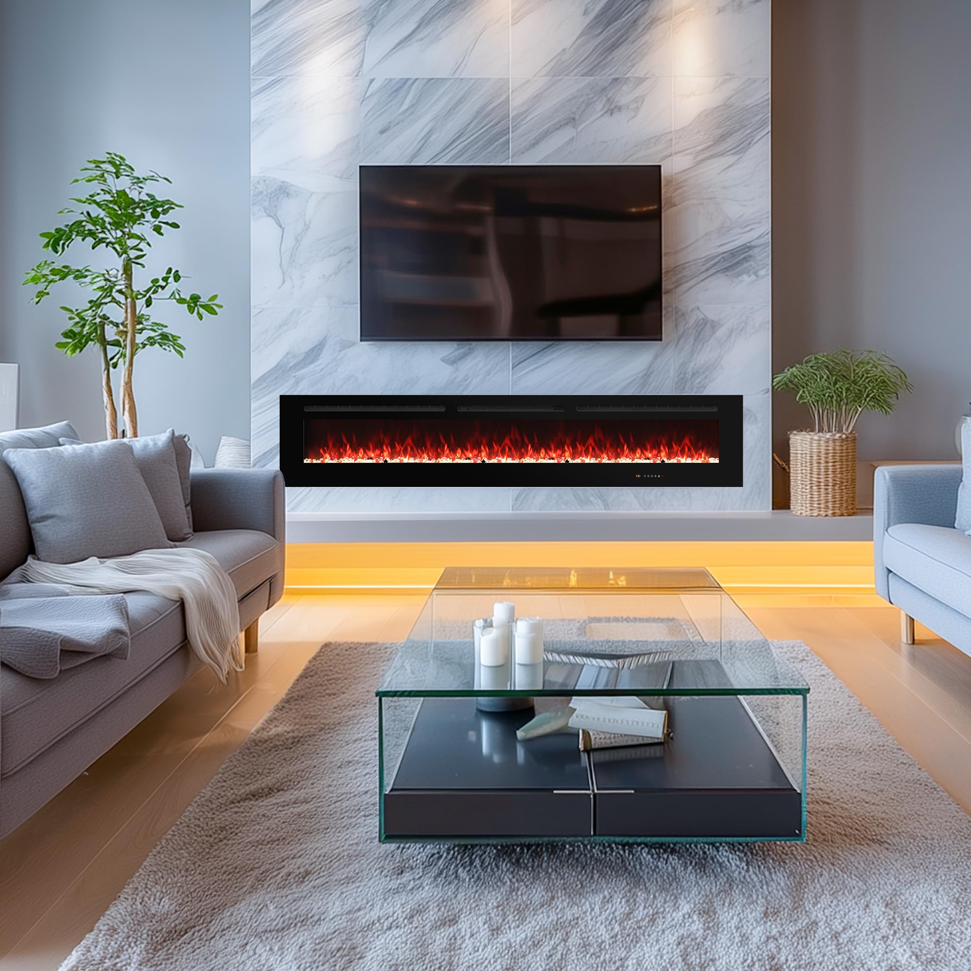 Electric Fireplace 30 inch Wide, Wall Mounted Fireplace Inserts Electric Heater, 13 * 13 Flame Effects Like Real Flame, Low Noise, Timer & Thermostat Setting, 750W/1500W, Black