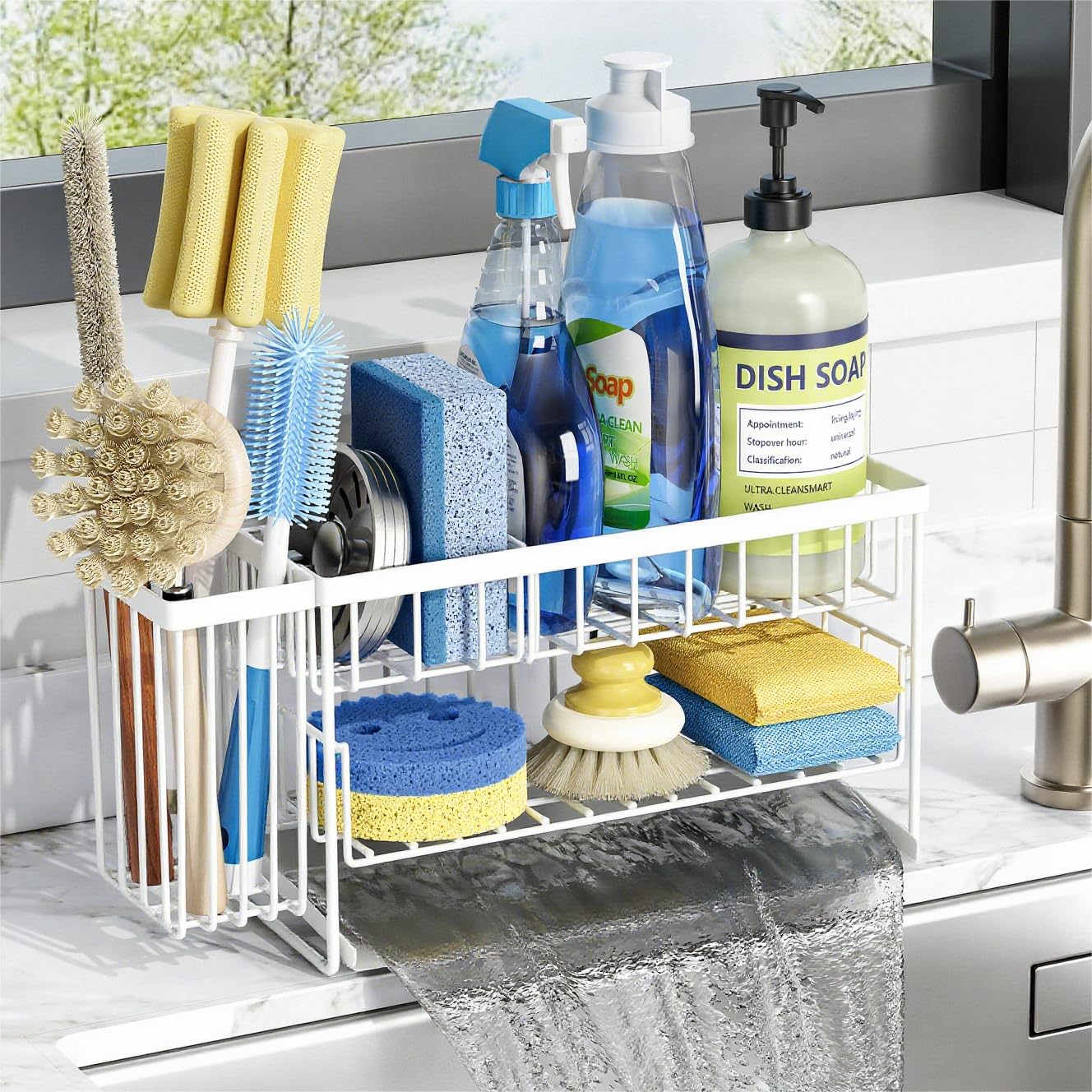 Cisily 2-Tier Kitchen Sink Caddy Organzier Rack with Dish Brush Sponge Holder | Kitchen Sink Countertop Organization Storage,Home Decor Accessories Essentials Stainless Steel
