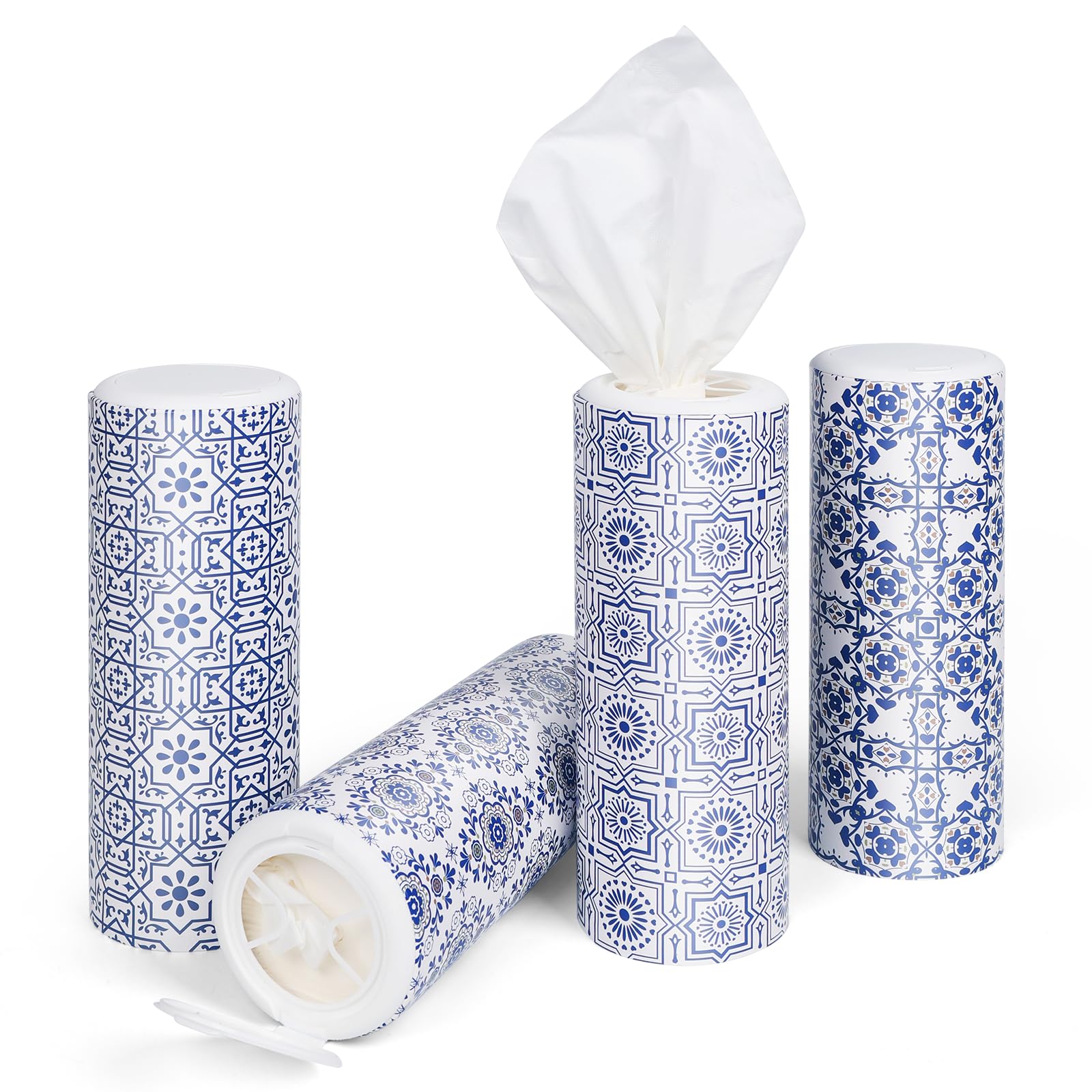 Car Round Canned Tissue Box Cup Holder Facial Tissues,Cylinder Tube Face Towel,4 Canister 3-Ply Car Napkins for Travel Tissue Bulk Fit Home,Office,School by CLOVER