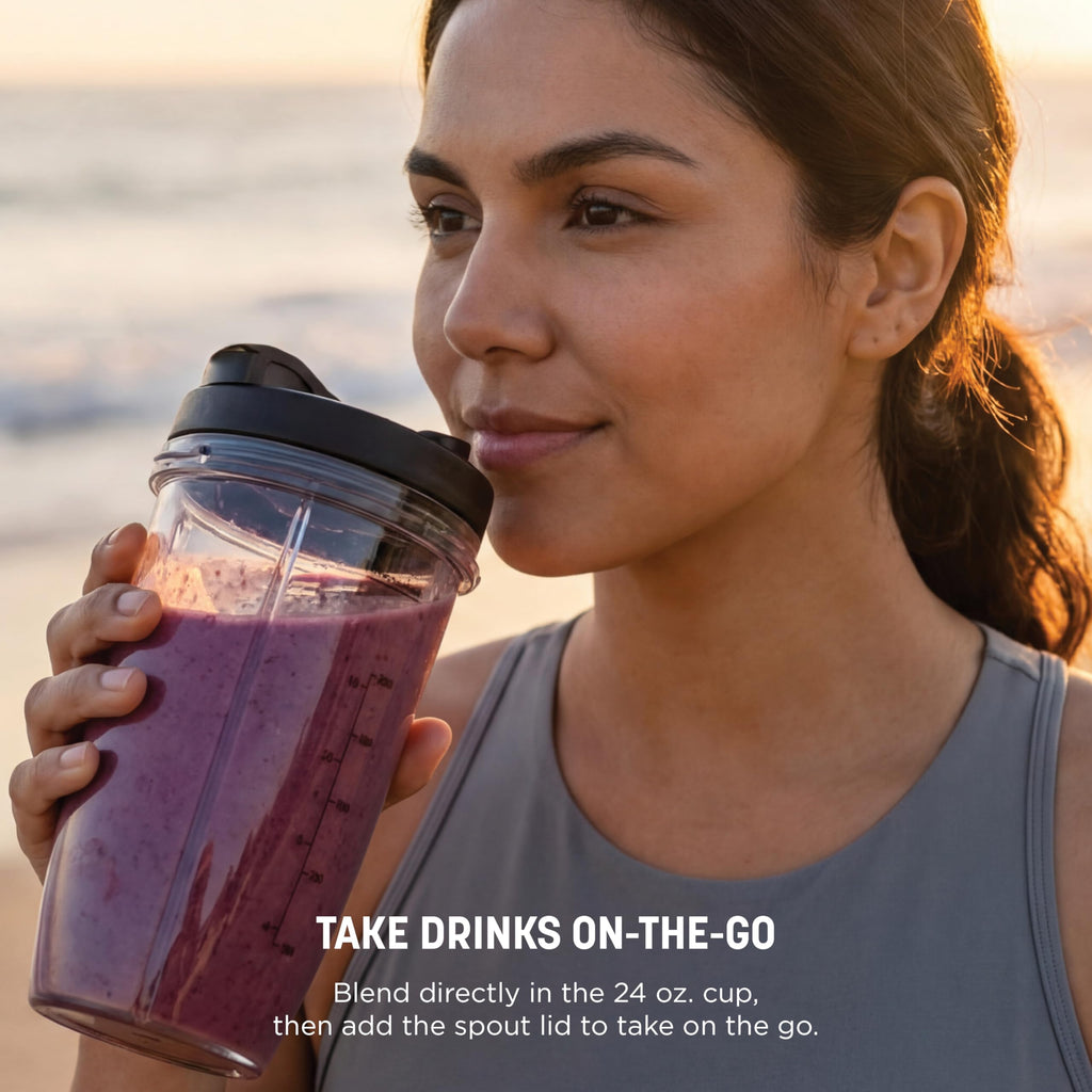 Ninja Nutri-Plus Personal Blender | Compact Push to Blend | Make Frozen Drinks, Smoothies, Sauces & More | With (3) 20 oz. To-Go Cups, (2) Spout-Lids & (1) Storage-Lid | 900 Peak Watt | Silver | BN301