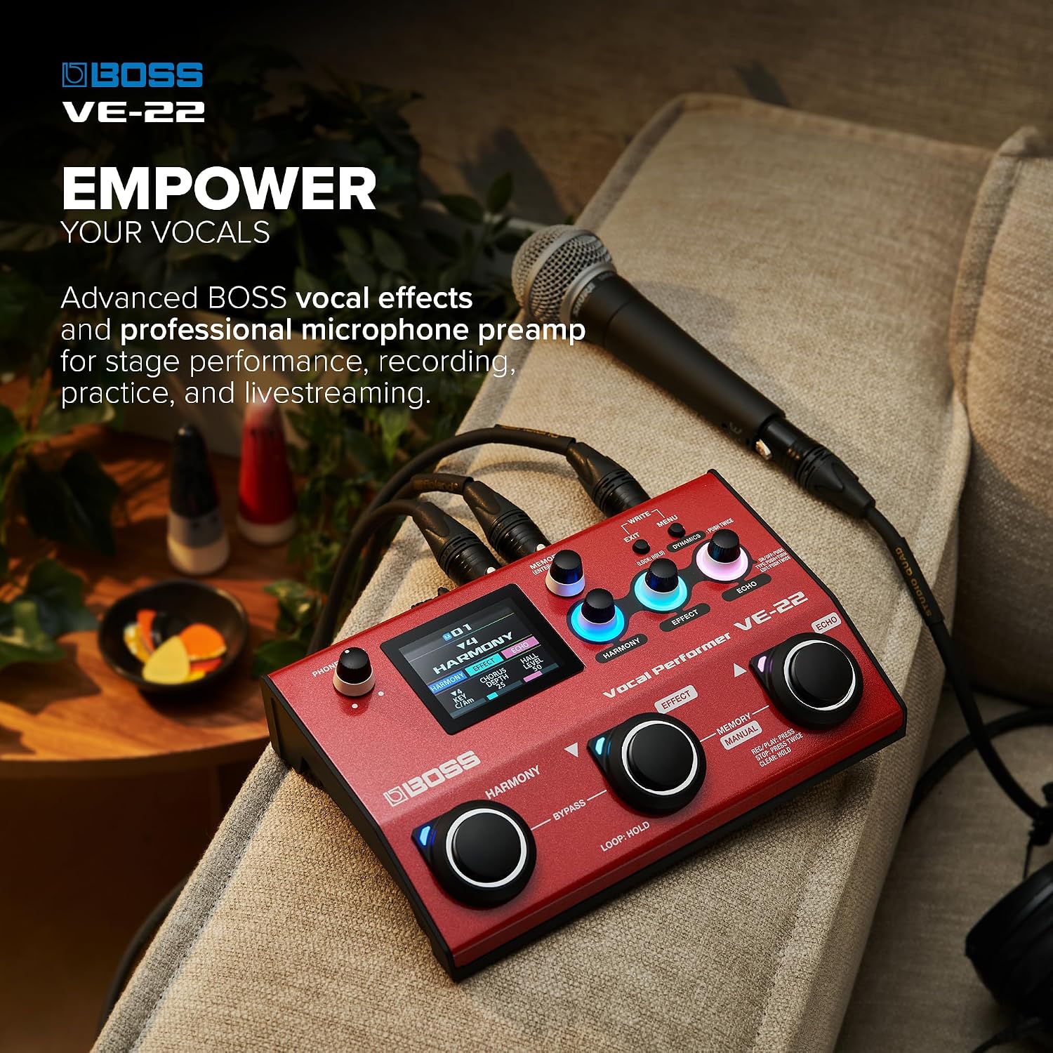 BOSS VE-22 Vocal Performer | Advanced Multi-Effects Processor for Singers | Powerful Harmony & Doubling Functions | Auto Pitch Correction | Ideal for Stage Performance, Recording, Livestreaming & More