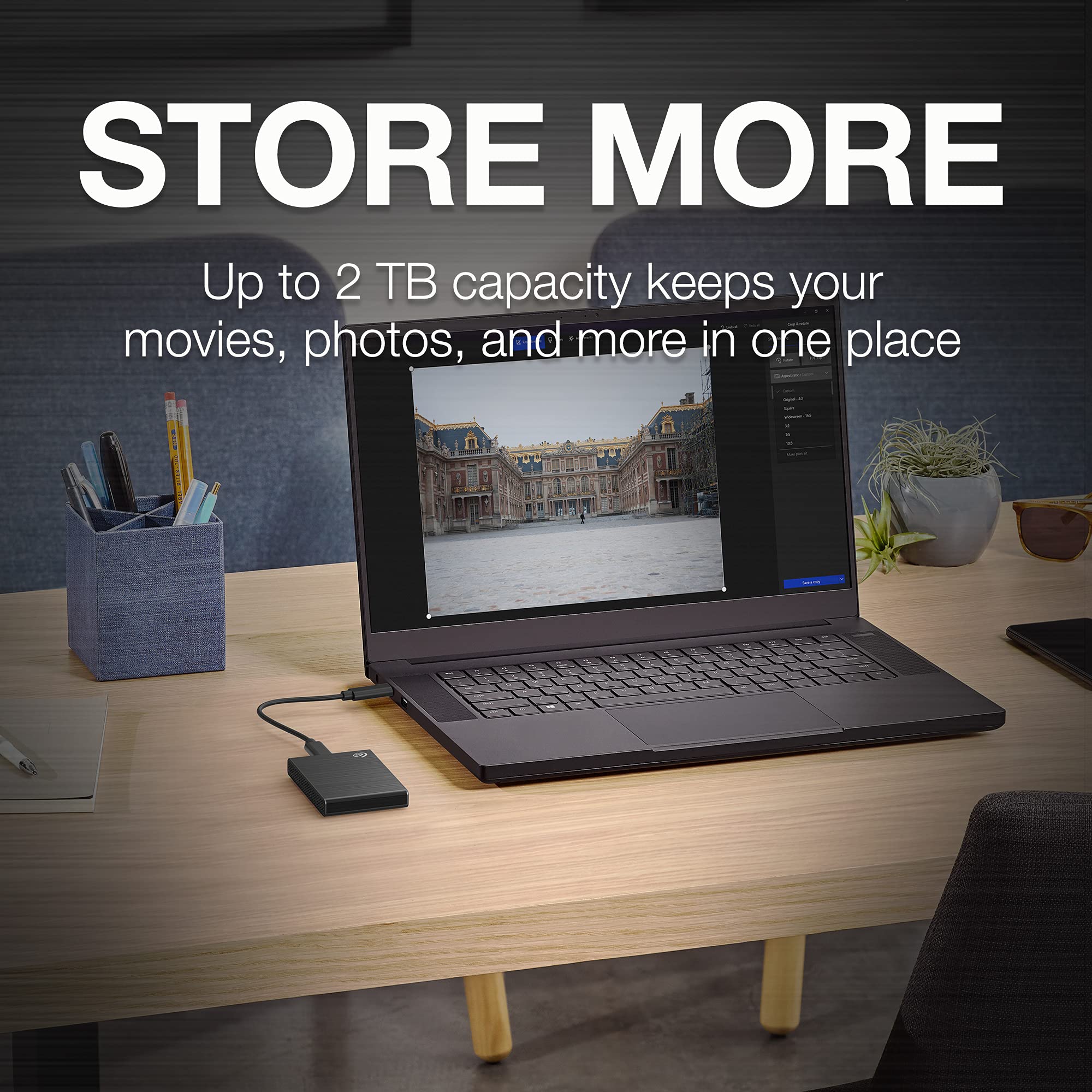 Seagate One Touch SSD 1TB External SSD Portable – Black, speeds up to 1030MB/s, 6mo Mylio Photo+ subscription, 6mo Dropbox Backup Plan and Rescue Services (STKG1000400)