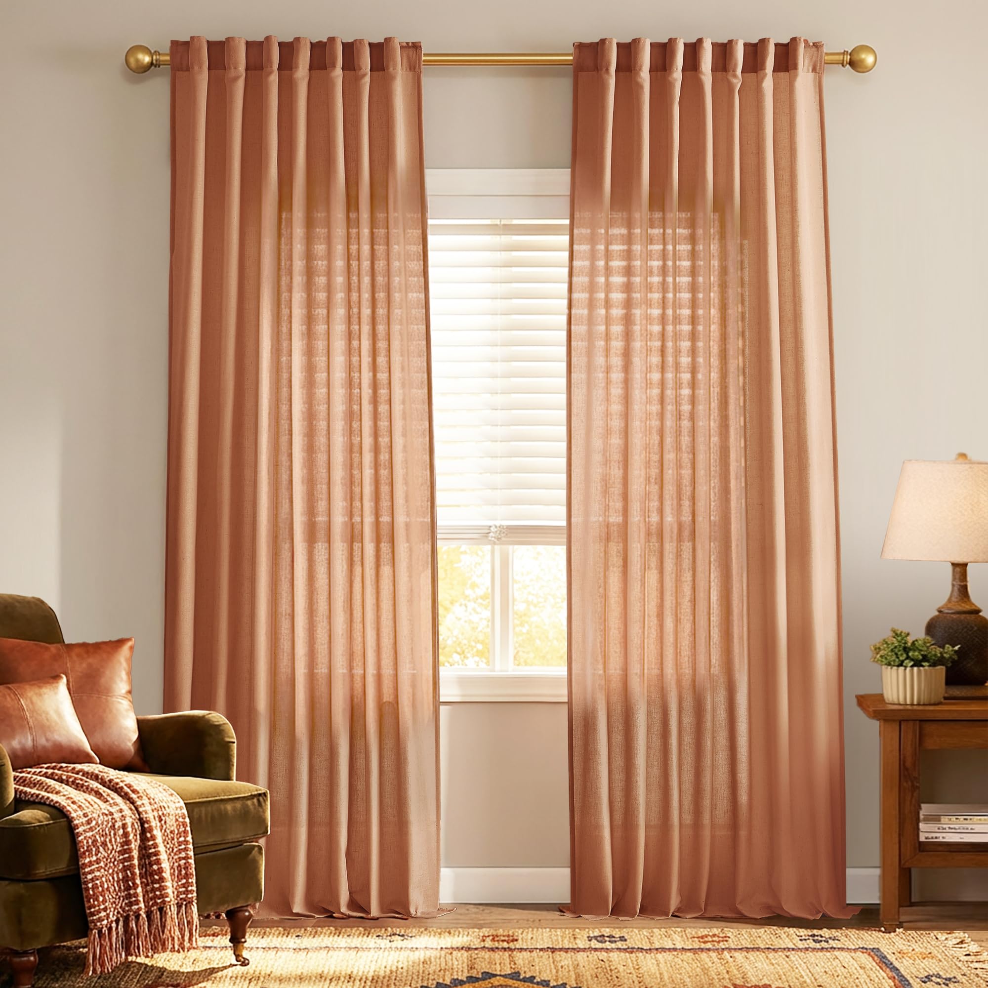 Black Linen Cotton Blend Sheer Curtains, Moody Light Filtering Drapes for Dark Academia Inspired Study Bedroom Living Room, 84 Inch Long 2 Panels Set
