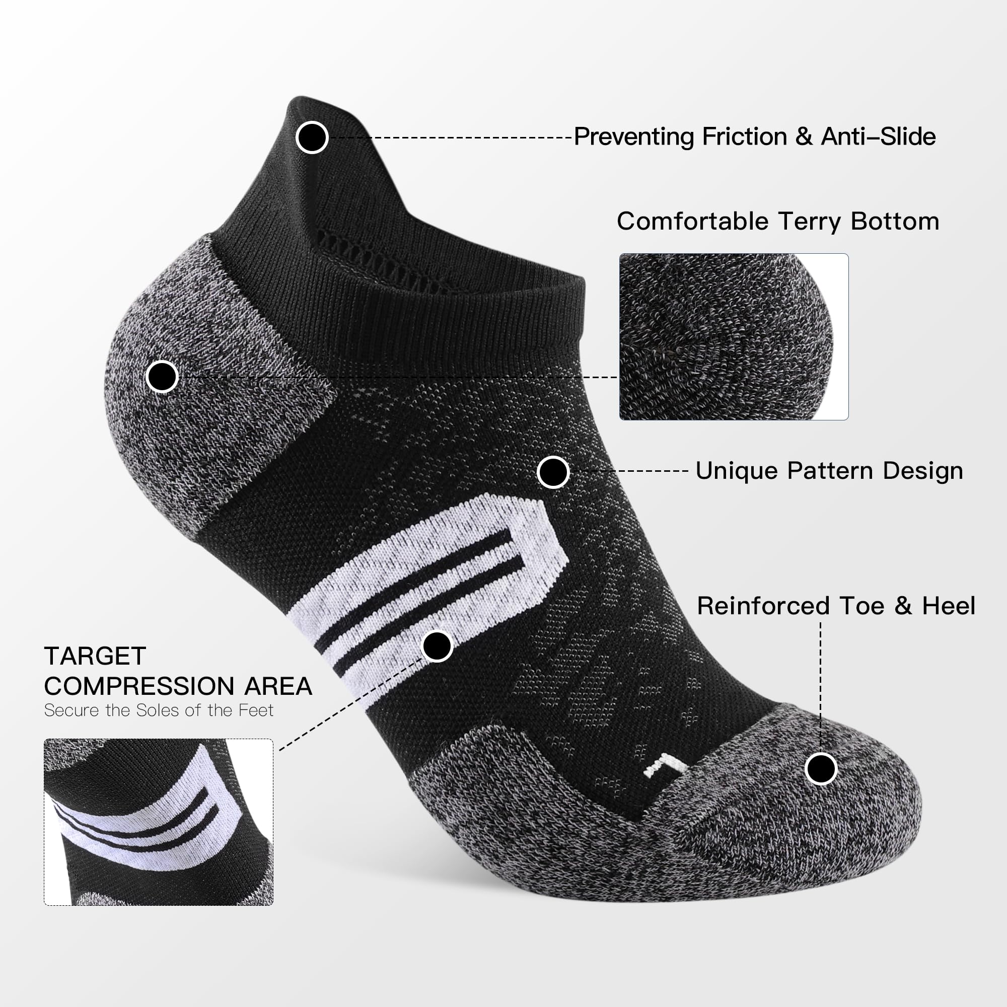 BUDERMMY Womens Ankle Compression Socks with Arch Support Athletic Low cut Running Socks for Women Workout Cushion 5 Pairs