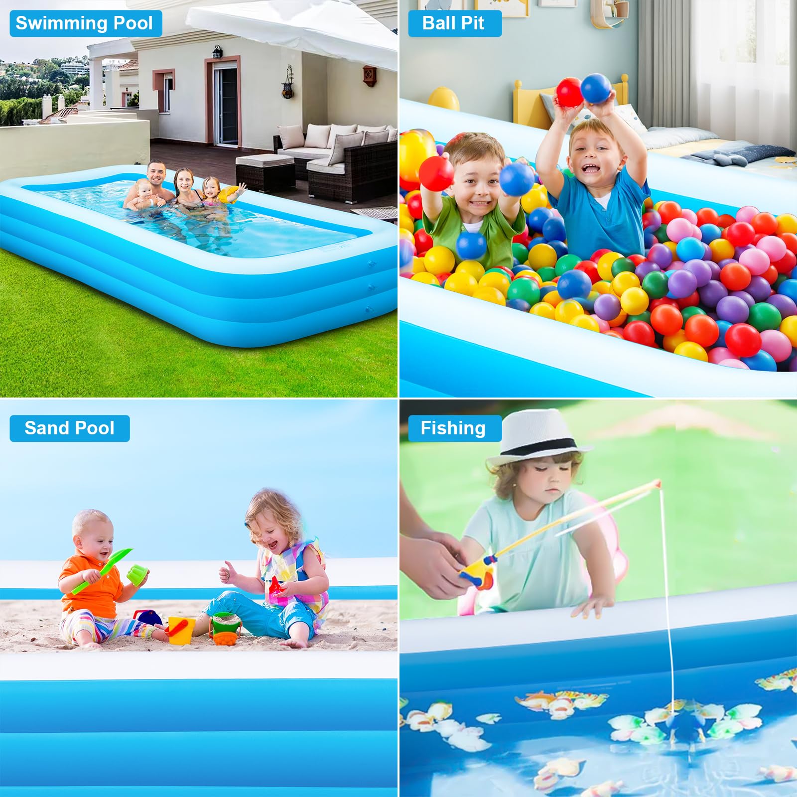 Large Inflatable Pool for Adults & Kids, 120" x 70" x 22" Blow Up Pool, Thickened Full-Sized Family Kiddie Pool for Outdoor Water Play & Summer Fun