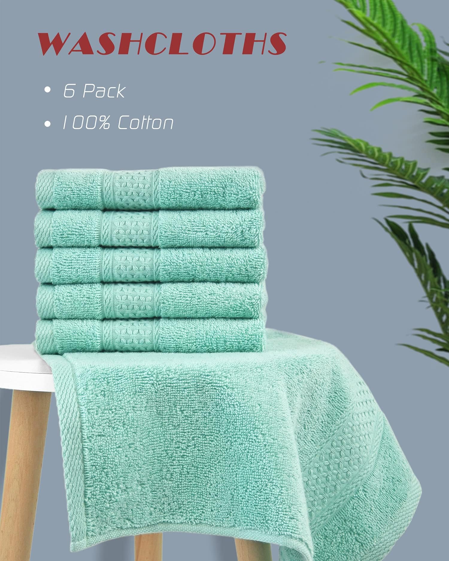 Cleanbear Face-Cloth Washcloths Set,100% Cotton, High Absorbent, 6-Pack 6 Colors, Size13 x13-deep Color