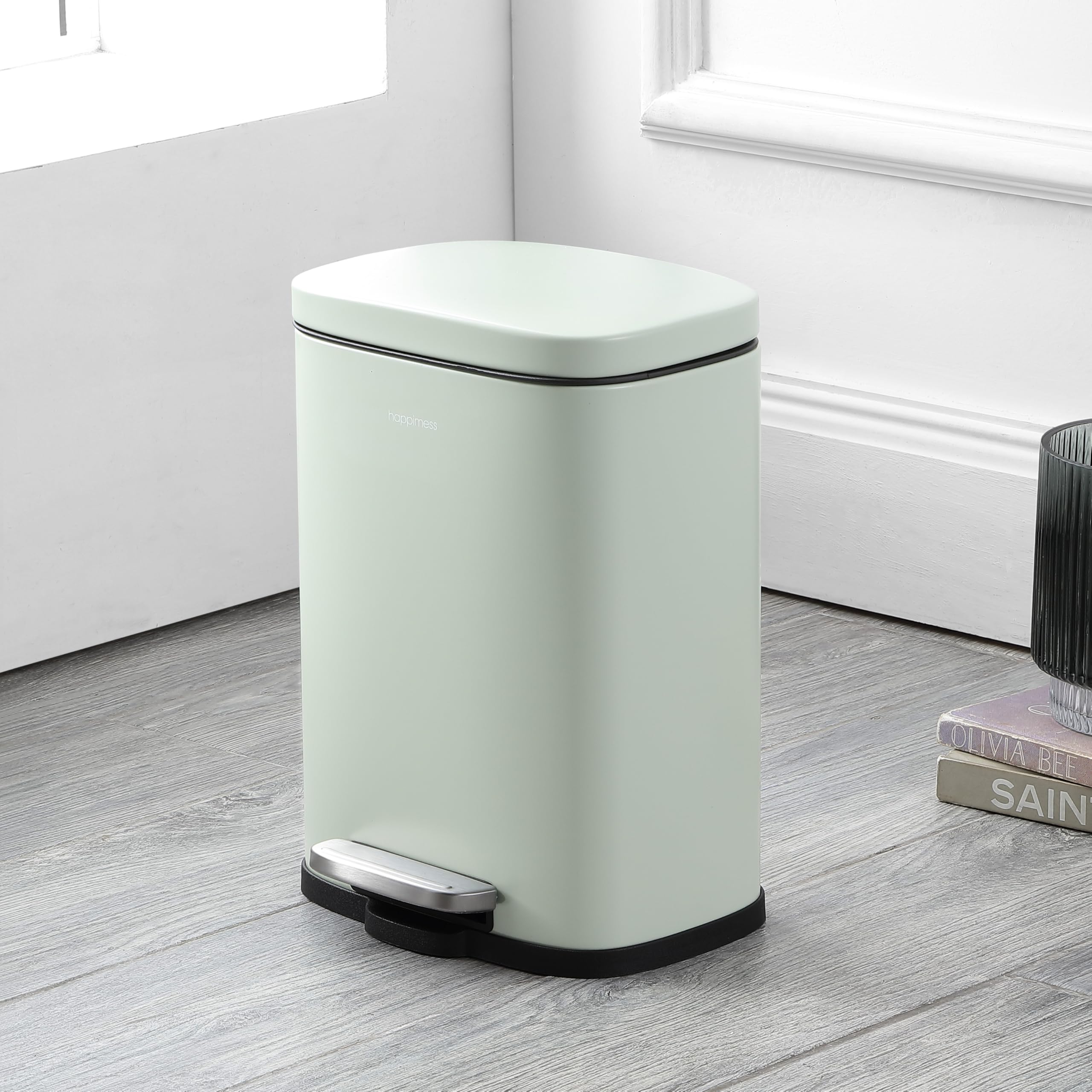 happimess HPM1006B Connor Rectangular 13-Gallon Trash Can with Soft-Close Lid and Free Mini Trash Can, Fingerprint Resistant, Modern, Minimalistic for Home, Kitchen, Office, Bathroom, Black
