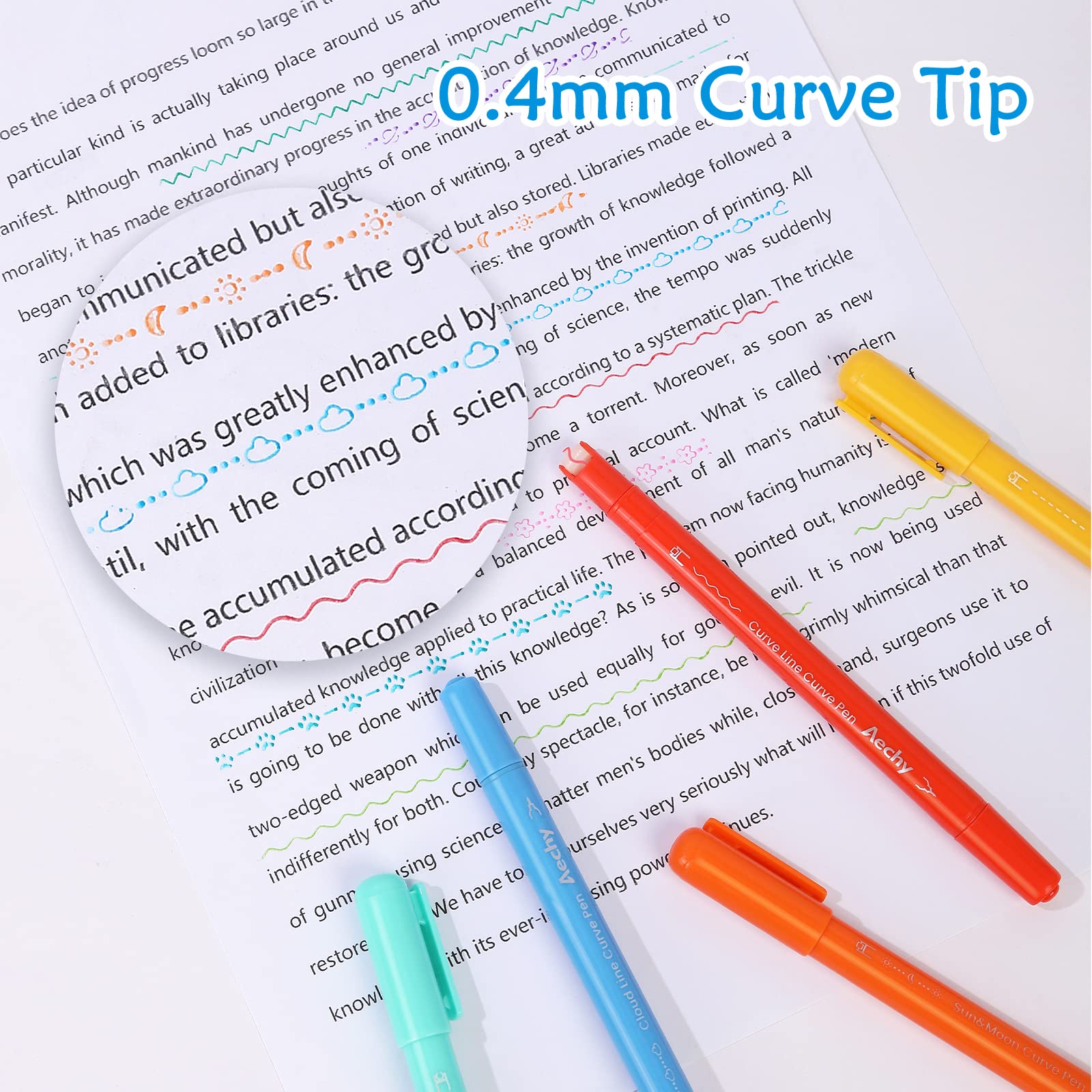 AECHY 12Pcs Dual Tip Markers Pens for Note Taking, Curve Highlighter with 10 Different Curv Shapes & 12 Colors Fine Lines, Colored Curve Pen for Students,Planners,Teachers, Scrapbook Supplies