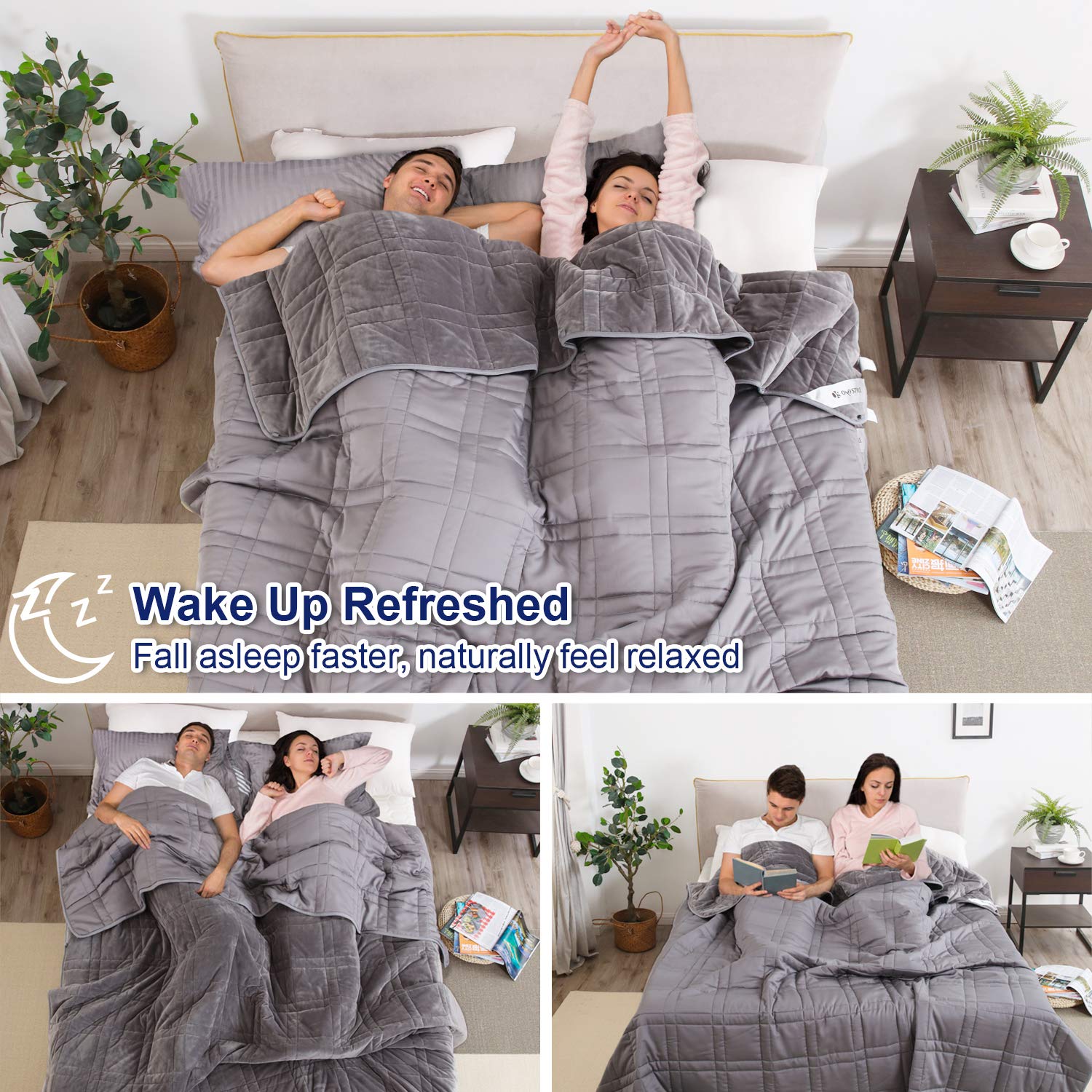 OMYSTYLE Reversible Weighted Blanket 48''x72'' 15lbs for Adults, Warm Short Plush and Cool Tencel Fabric Double-Sided Weighted Blanket for All Season Use - Carry Bag Included