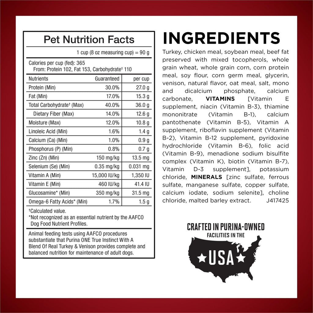 Purina ONE Natural High Protein Dry Dog Food Dry True Instinct with Real Beef and Salmon With Bone Broth and Added Vitamins, Minerals and Nutrients - 15 lb. Bag