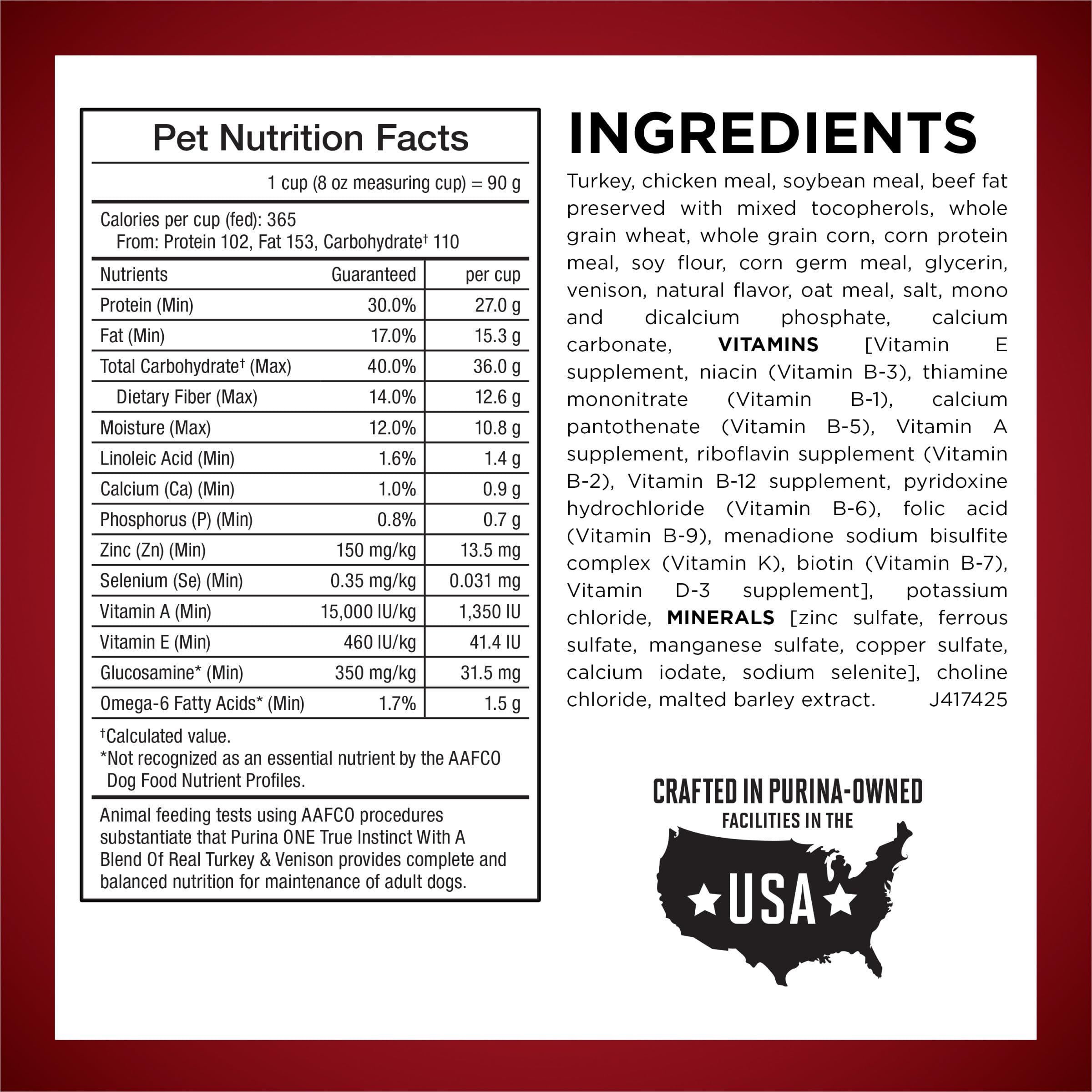 Purina ONE Natural High Protein Dry Dog Food Dry True Instinct with Real Beef and Salmon With Bone Broth and Added Vitamins, Minerals and Nutrients - 15 lb. Bag