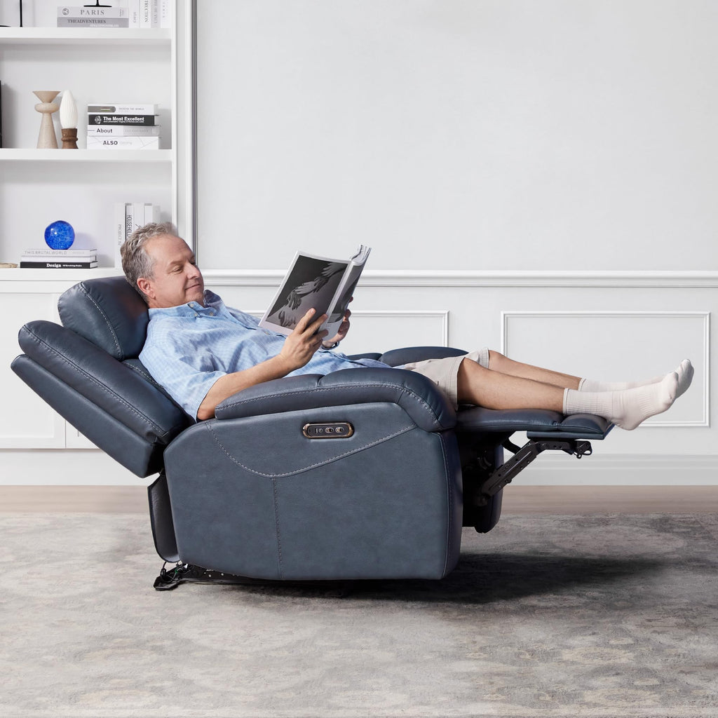 Watson & Whitely Genuine Leather Power Recliner Chairs for Adults, Wall Hugger RV Recliner with Power Headrest & Charging Ports, Electric Recliner Sofa Chair for Living Room, Black
