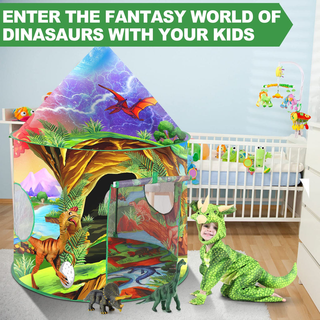 WillingHeart Play Tent for Kids Pretend Playhouse Indoor Outdoor Games Party Children Pop Up Foldable Tent Birthday Toy for Boys Girls Toddler Baby Playroom Gift, Wild Dinosaur Themed
