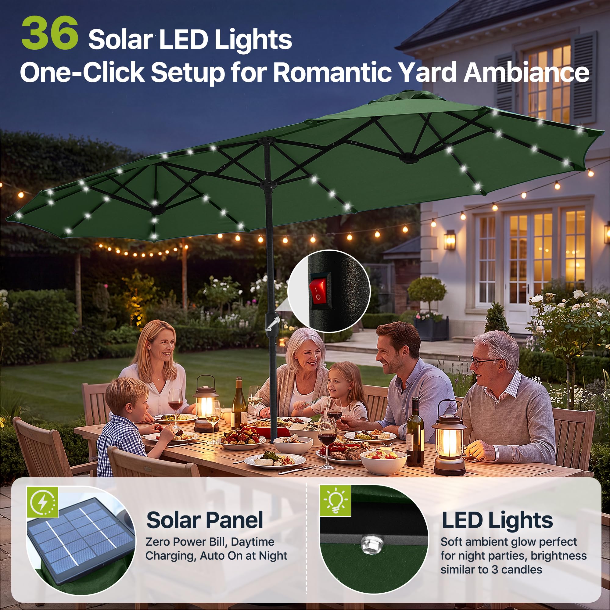 FREE SOLDIER 13ft Patio Umbrella Double Sided Outdoor Umbrella for Patio Table Umbrella with Solar lights for Garden Yard Pool (Beige)