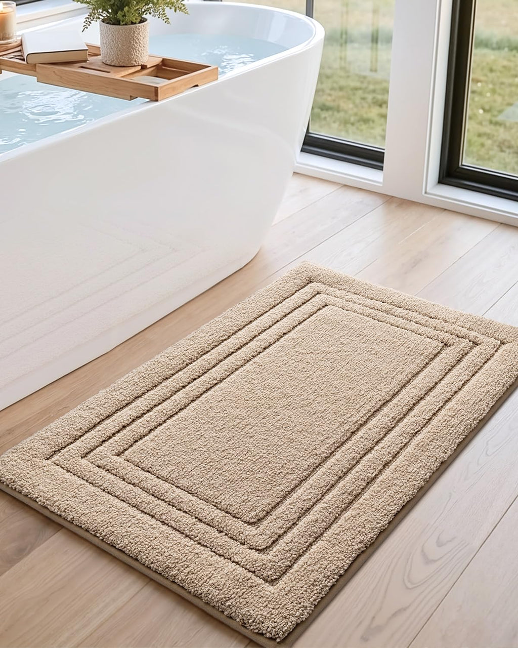 DEXI Bath Mats Bathroom Rug, 32x20 Non Slip Bathroom Rugs Washable, Absorbent Bathmat Quick Dry for Shower Floor Sink, Beige