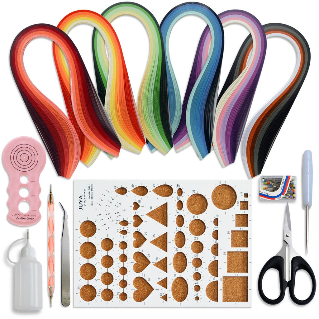 JUYA Paper Quilling Kits with 30 Colors 600 Strips and 8 Tools (Paper Width:3mm, Blue Tools)
