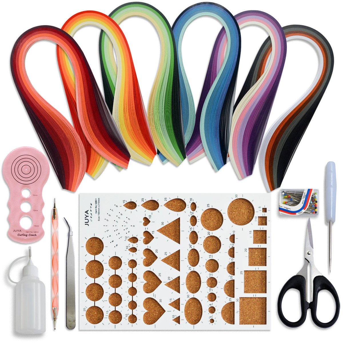 JUYA Paper Quilling Kits with 30 Colors 600 Strips and 8 Tools (Paper Width:3mm, Blue Tools)