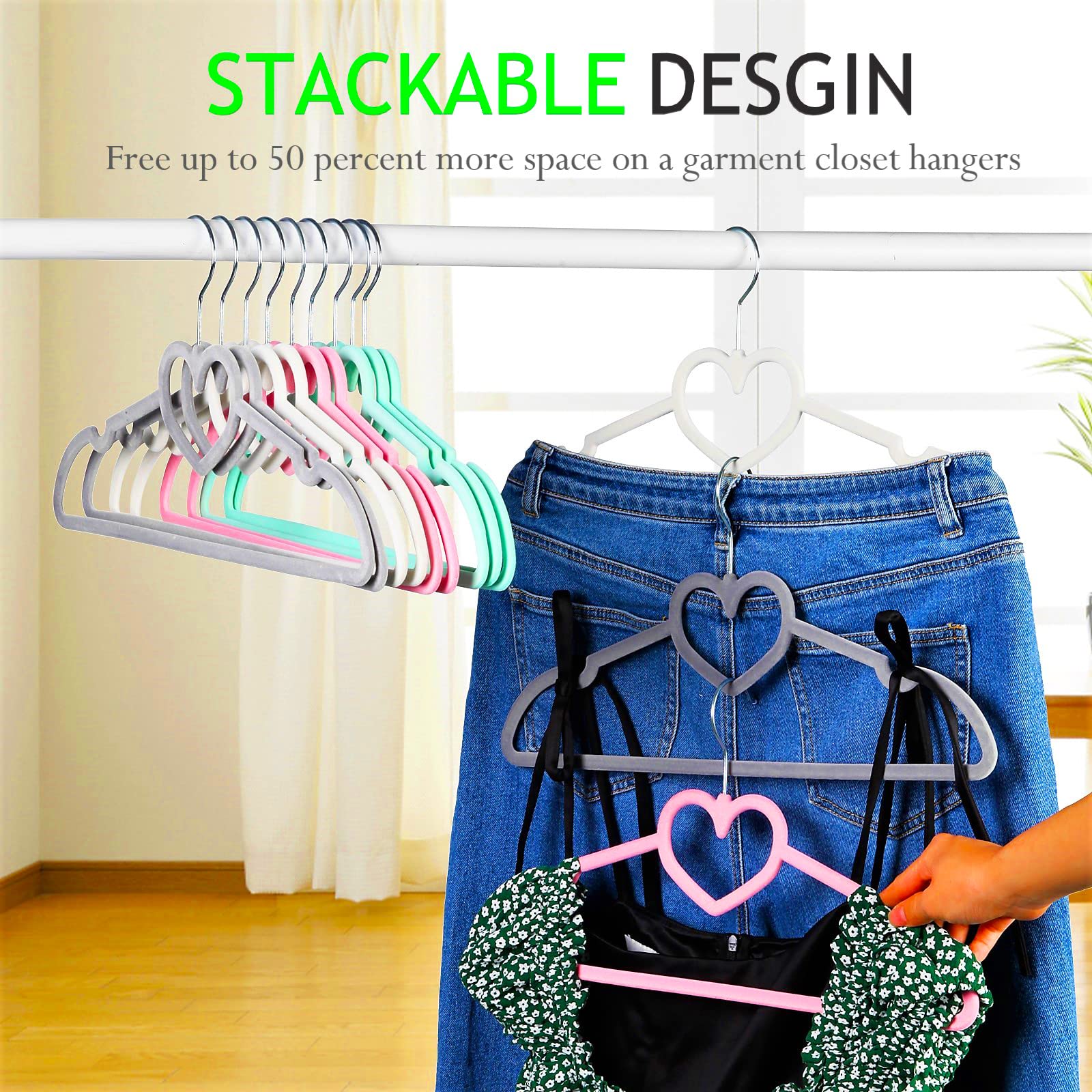 Velvet Hangers 20 Pack,16 Inch Non Slip Adult Heart Hanger (Black) | 360° Swivel Hooks, Cascade Design, Space Saving