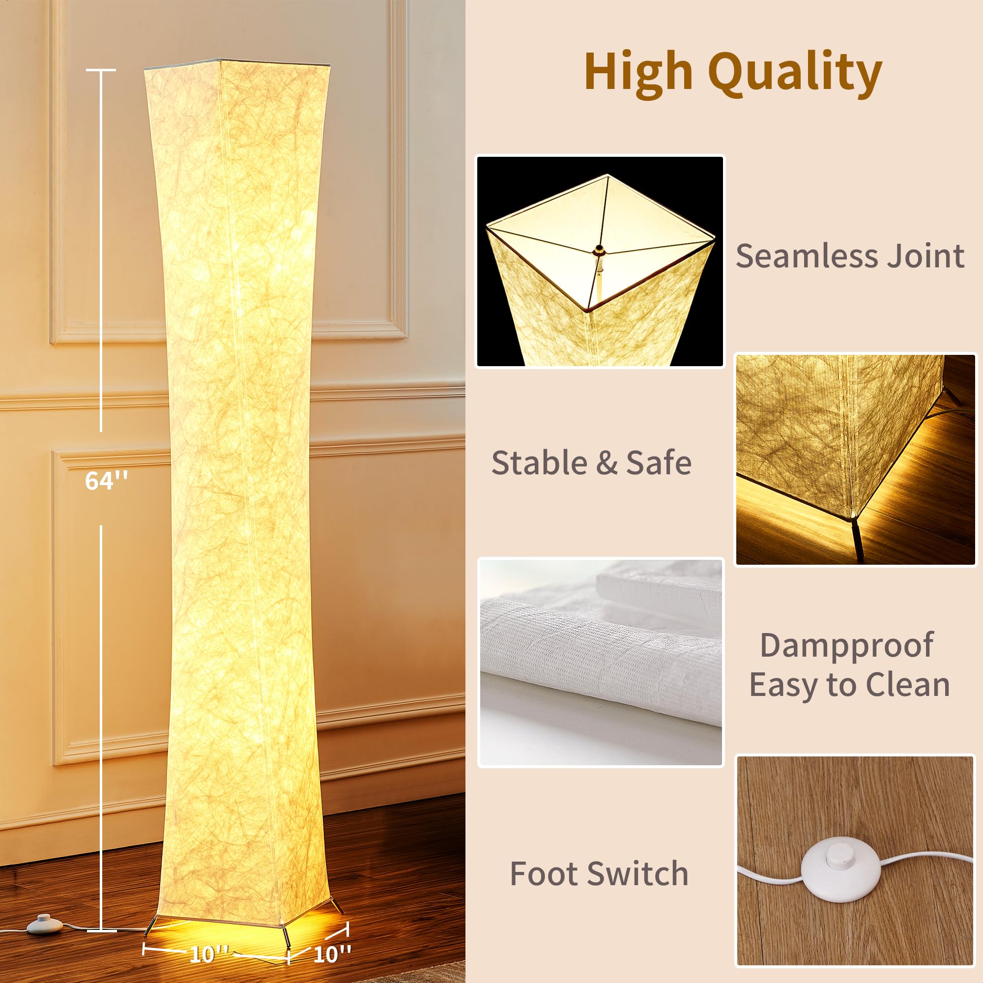 chiphy Floor Lamp, Dimmable 39" (XS) Tall Standing Lamp, 3 Levels Adjustable Brightness 12Wx2 LED Bulbs, Column Floor Light w/White Fabric Shade, Home Decor for Living Room, Bedroom, Kids Room