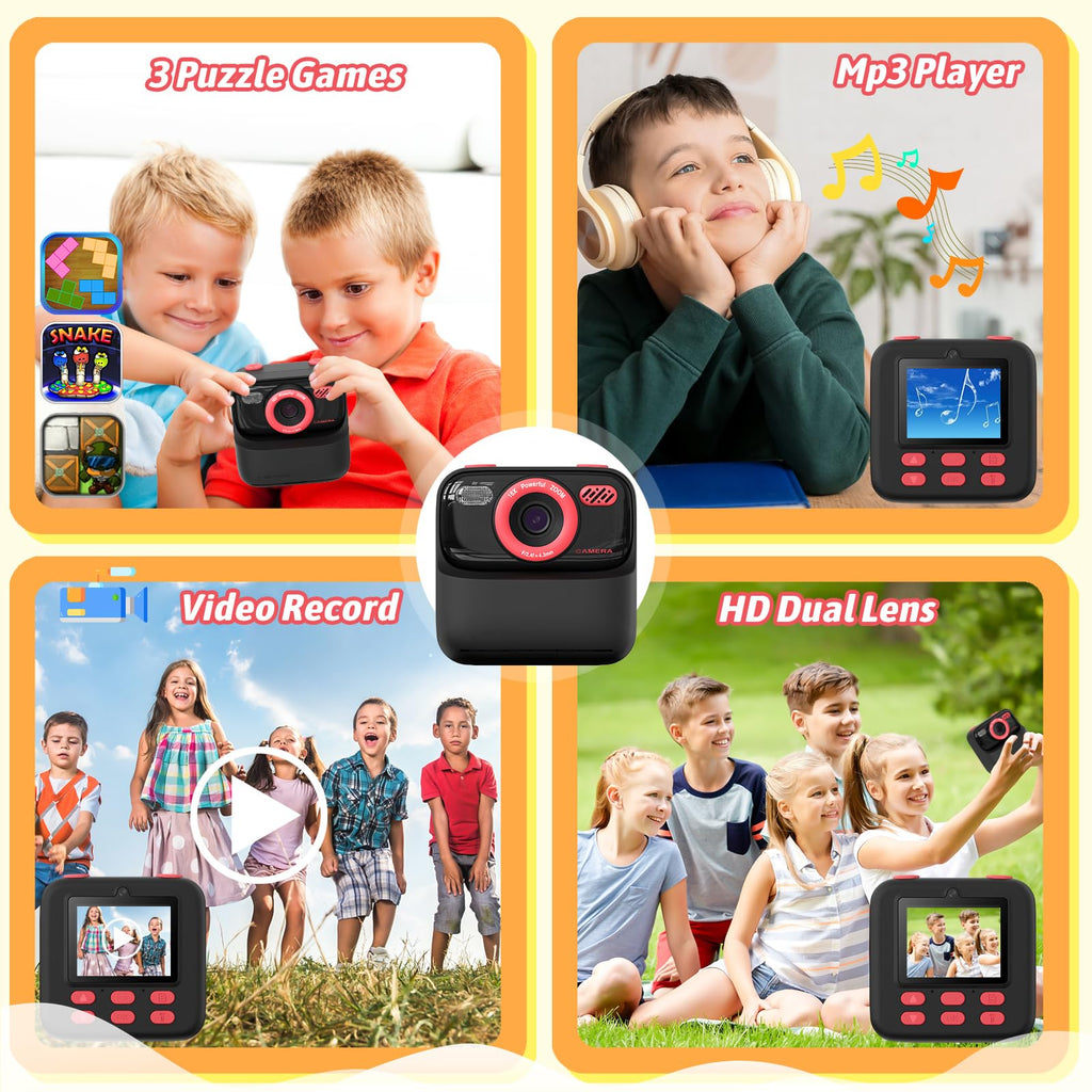 Kids Instant Digital Cameras for Boys and Girls, 1080P HD Dual-Lens Selfie Digital Camera with Print Paper & 32G Card, Christmas Birthday Gifts Toys for Toddler and Teenagers Age 3-16 Years Old