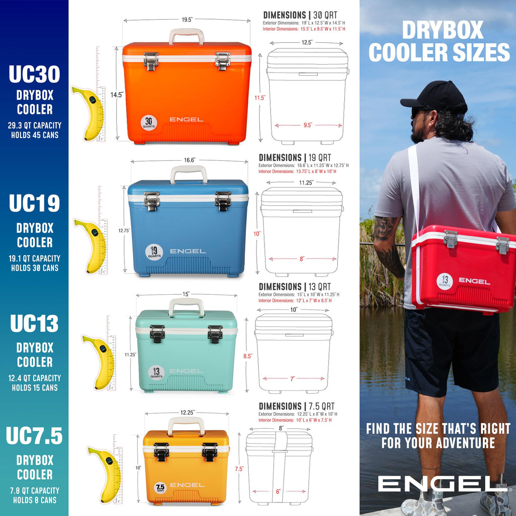ENGEL 13qt Leak-Proof, Air Tight, Drybox Cooler and Small Hard Shell Lunchbox for Men and Women
