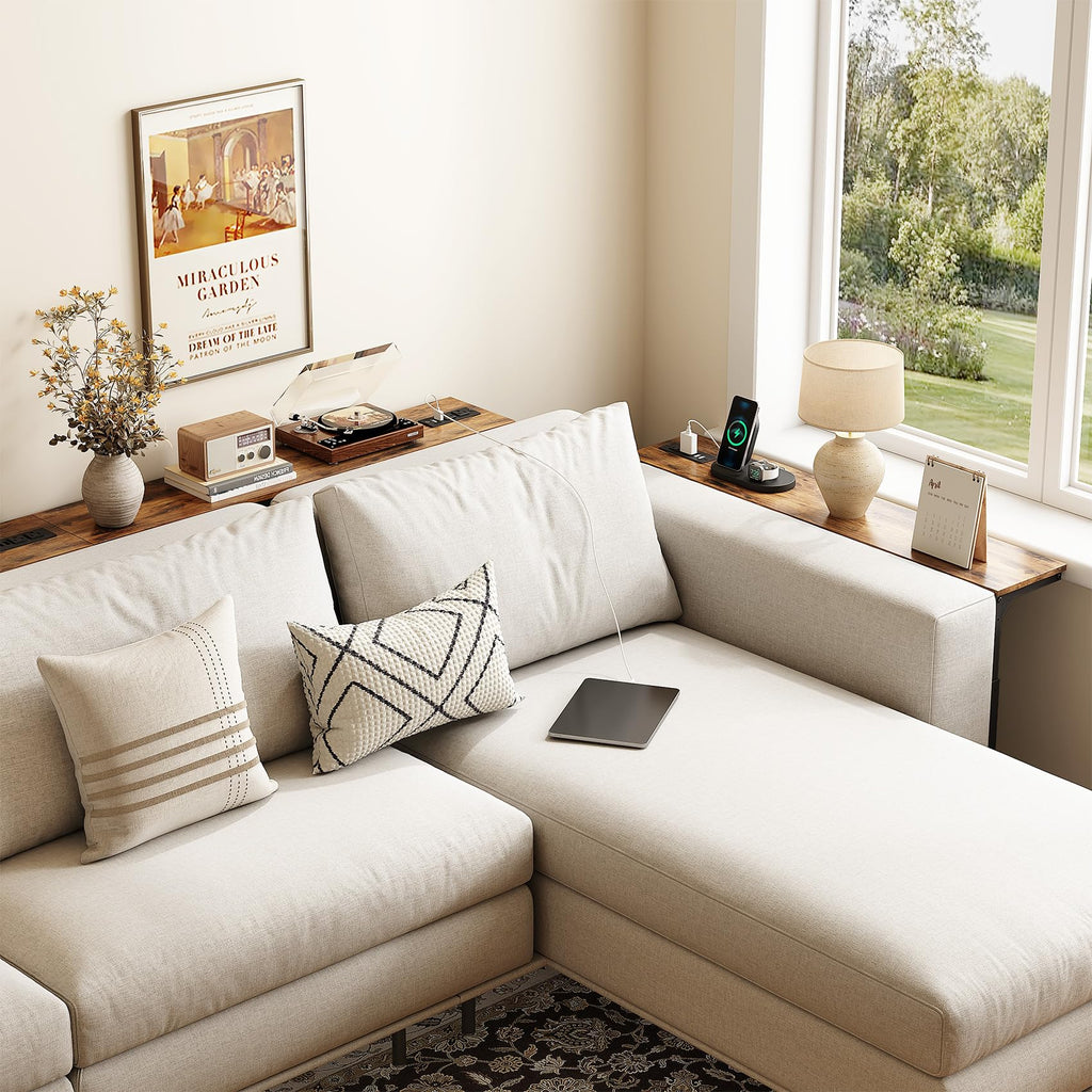 Kitstorack Narrow Sofa Table with Charging Station, 78.8" Behind Couch Table, Adjustable 24.4"-32.7" Height, Modular 2-piece Design for sectionals, entryways, Apartments, and Narrow Living Spaces
