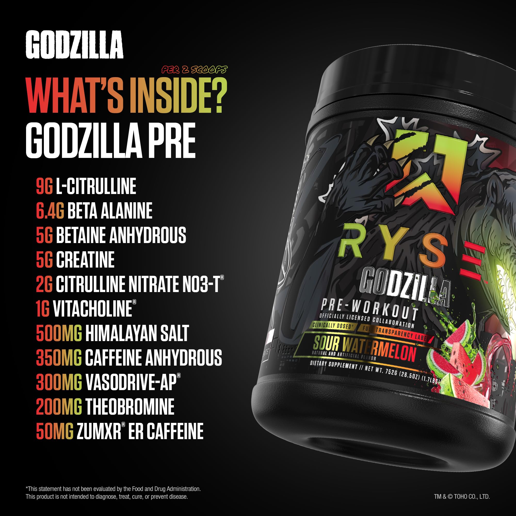 RYSE Godzilla X Noel Deyzel Pre Workout Powder - BlackBerry Lemonade - 400mg Caffeine, High Stim Pre-Workout for Men & Women with Citrulline & Beta Alanine - Energy, Pump & Focus - 20/40 Servings