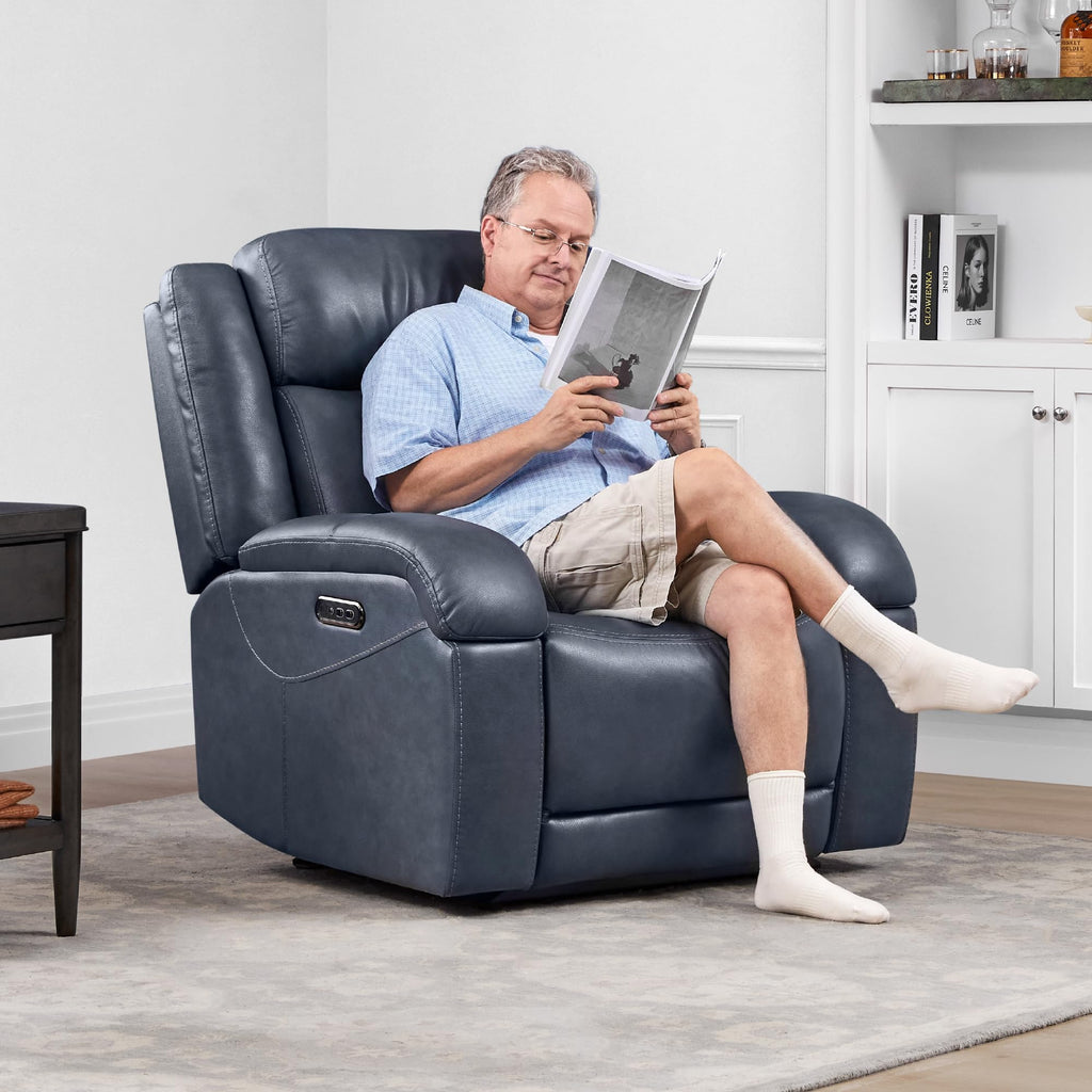 Watson & Whitely Genuine Leather Power Recliner Chairs for Adults, Wall Hugger RV Recliner with Power Headrest & Charging Ports, Electric Recliner Sofa Chair for Living Room, Black