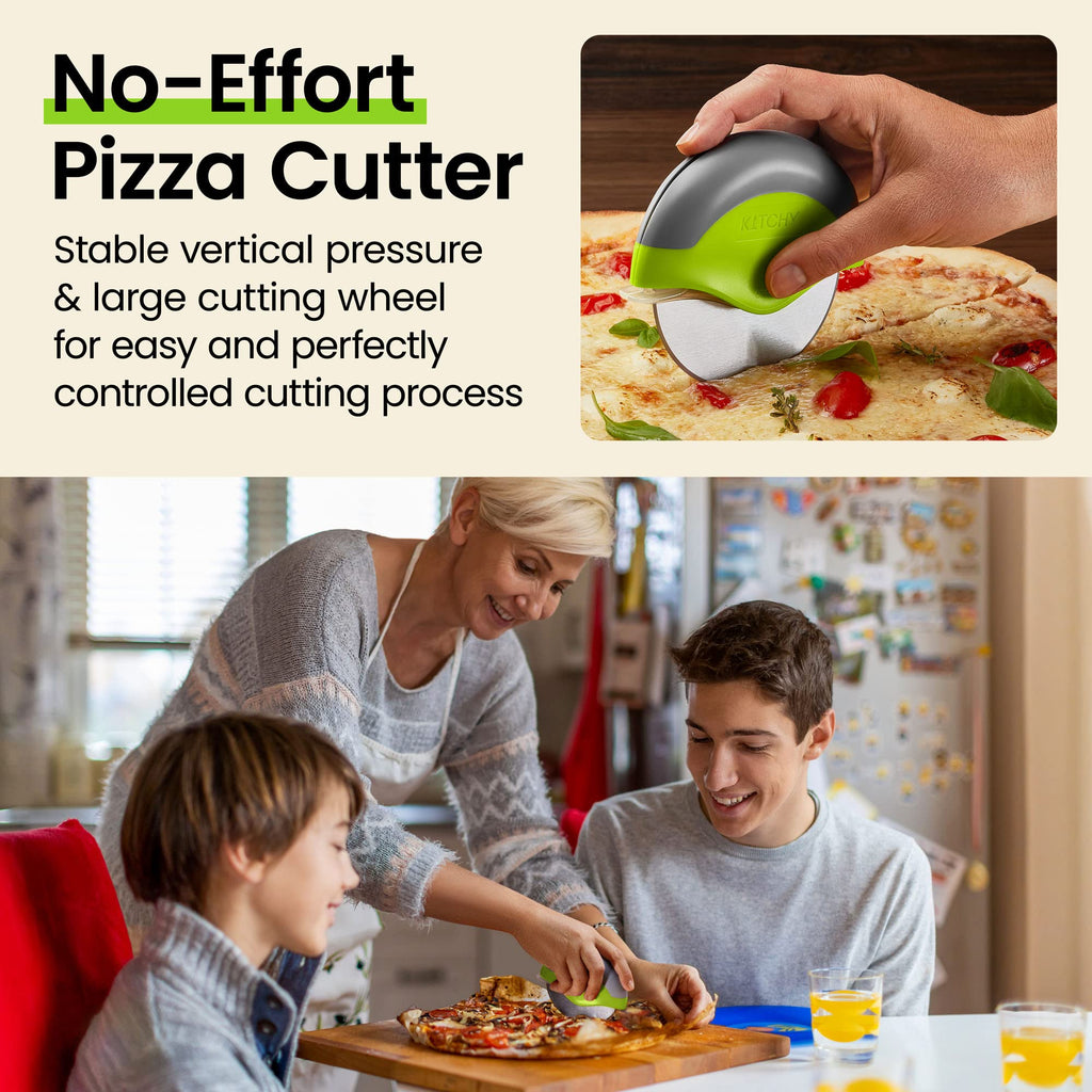 Kitchy Pizza Cutter Wheel with Protective Blade Cover, Ergonomic Pizza Slicer (Blue)
