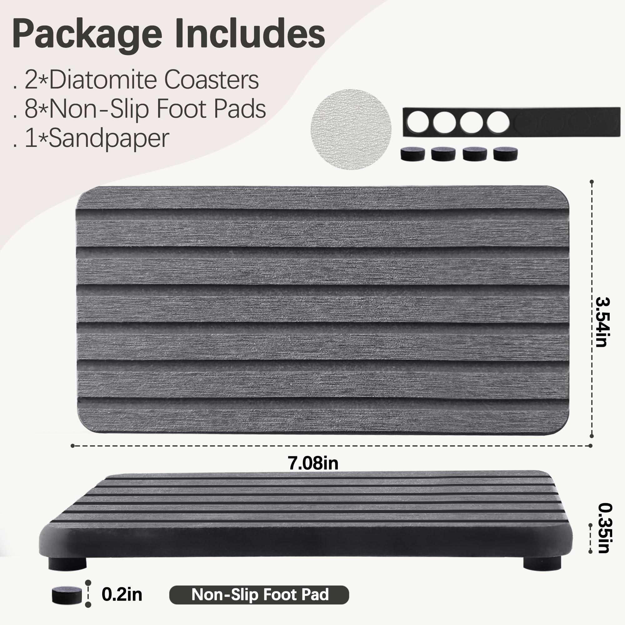 NiuYichee 2 PCS Water Absorbent diatomite Coasters, 7.1" x 3.5" Water Absorbing Stone Tray for Sink, Stone Drying mat for Kitchen Counter, Stone soap Tray Used for Hand Soaps & toiletries & Plants