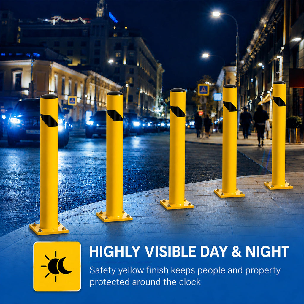 Crowd Control Warehouse Trafford Industrial Steel Bollards 24” Height, Safety Steel Post, Yellow Powder-Coated Finish Heavy Duty Fillable with Concrete, for Driveway Barrier, Parking Pole & Traffic