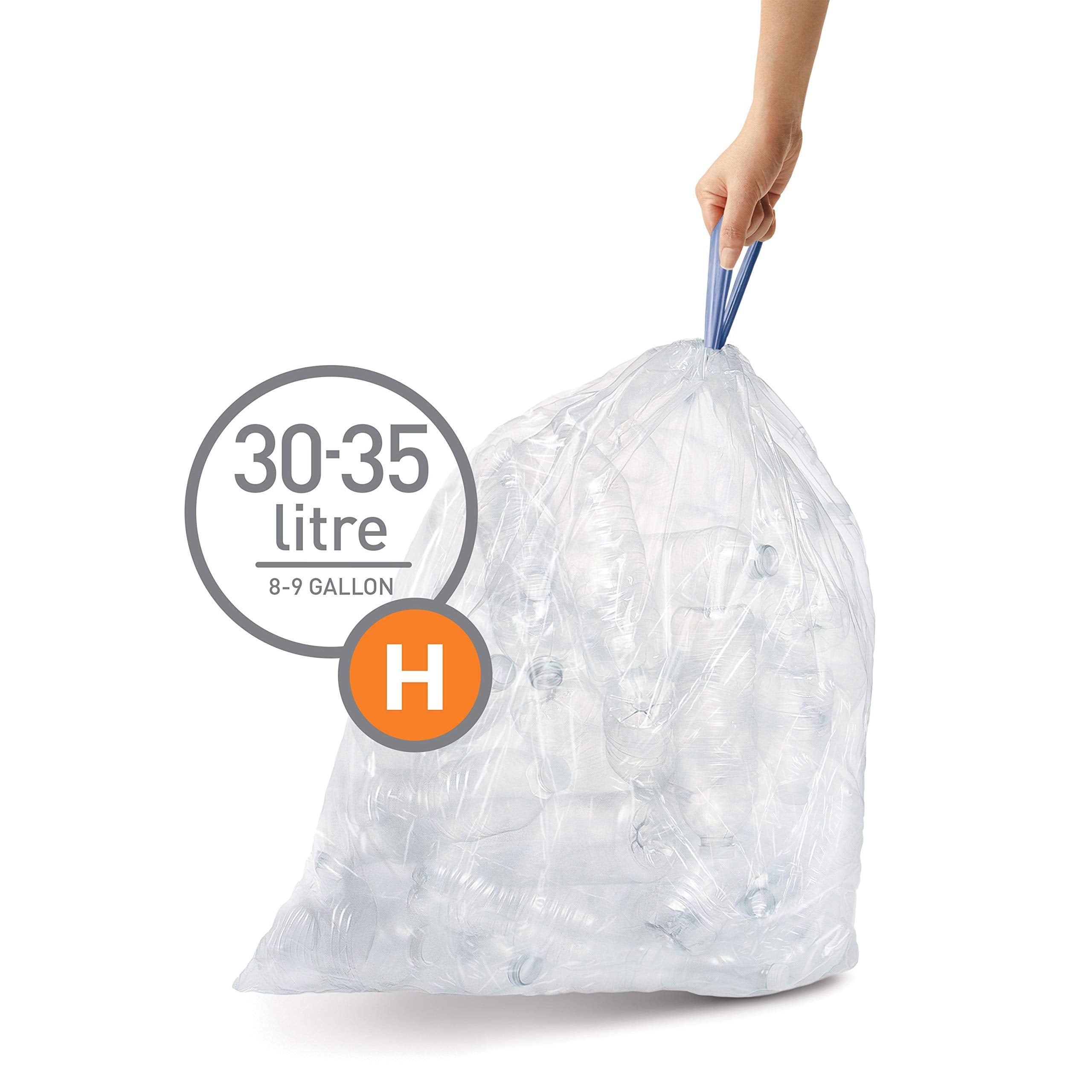 simplehuman Code H 60 Count, Genuine Odorsorb Custom Fit Liners, Drawstring Odor Absorbing Trash Bags in Dispenser Packs, 30-35 Liter / 8-9 Gallon
