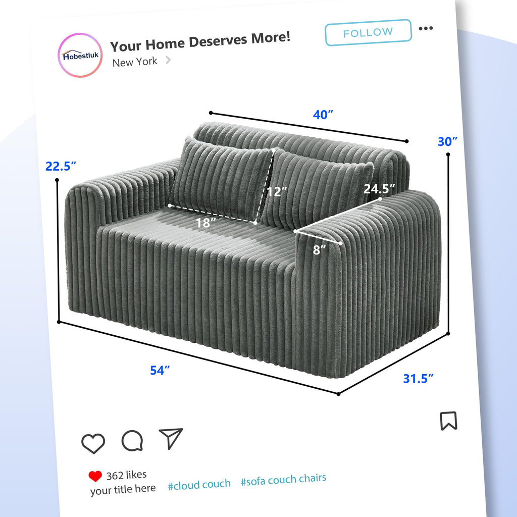 Hobestluk Single Sofa Foam Couch Sofa for Small Spaces Comfy Sofas with Removable Cover Furry Couch with Pillows for Living Room, Bedroom, Apartment, Office (Black, Standard)