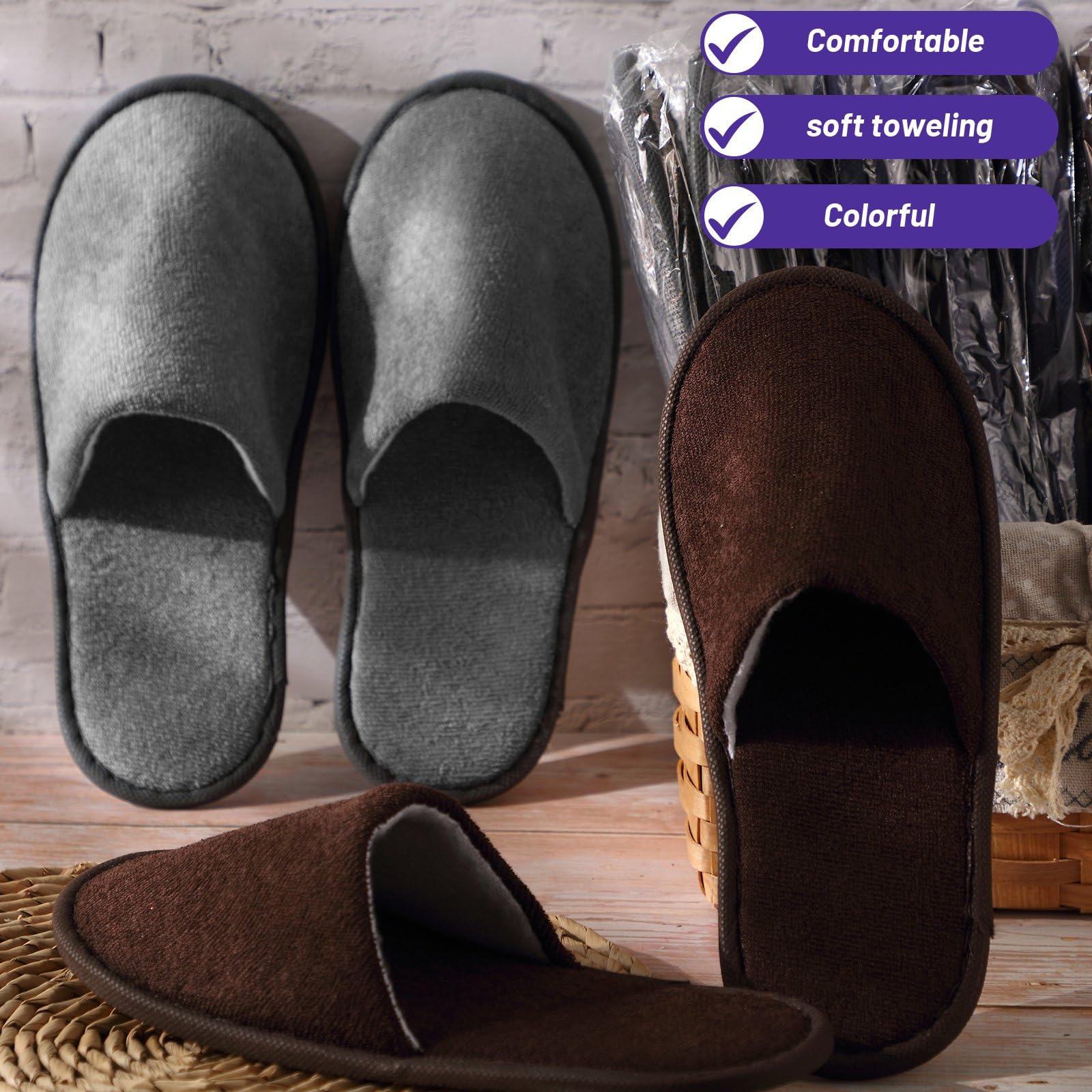 Geyoga 24 Pairs Disposable Slippers for Guests Bulk 2 Size Cotton Soft Spa Hotel House Slippers for Women Men Wedding Party Shoeless Home Indoor Travel