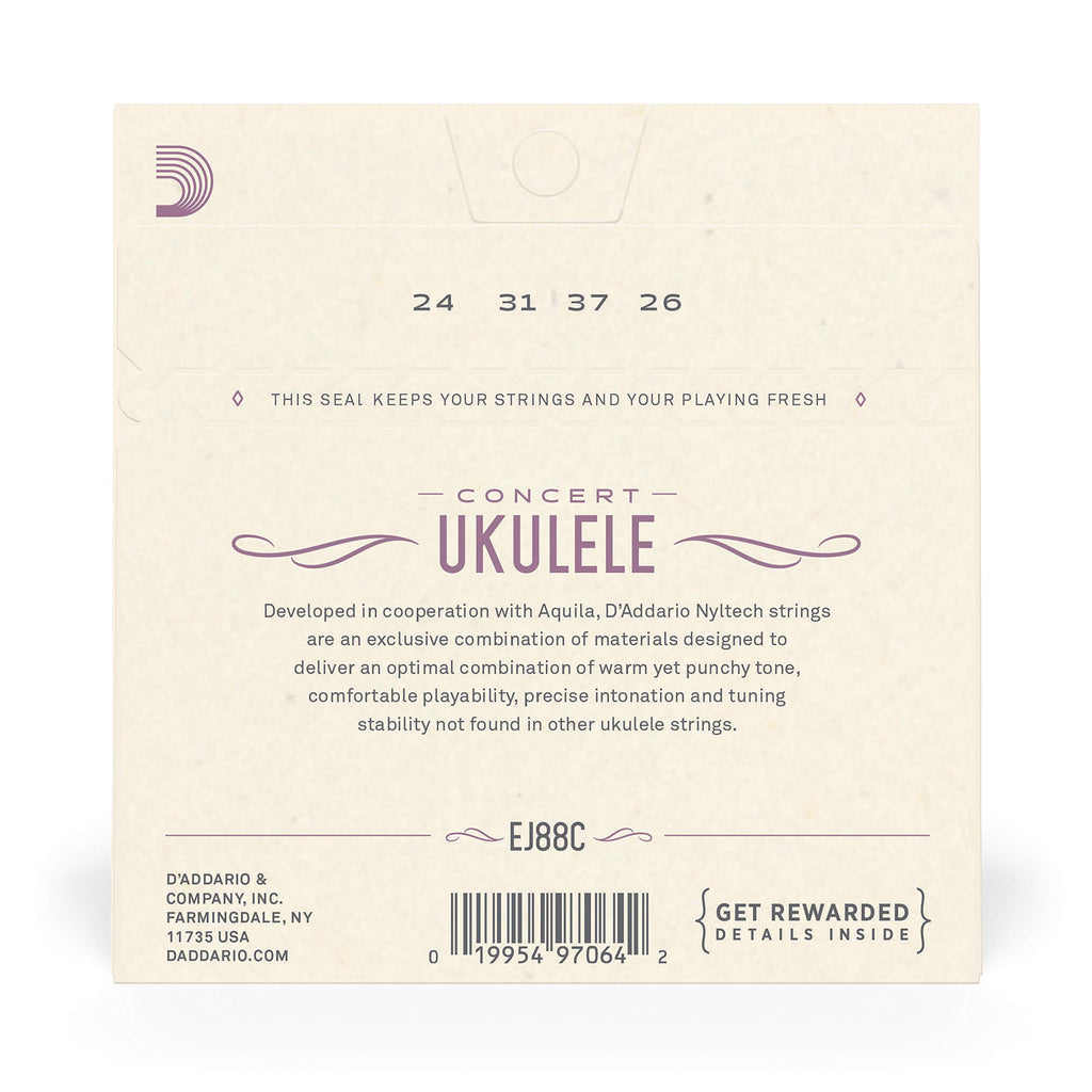 D'Addario Baritone Ukulele Strings, Fluorocarbon, EJ99B, 4-String Set, Pack of 1