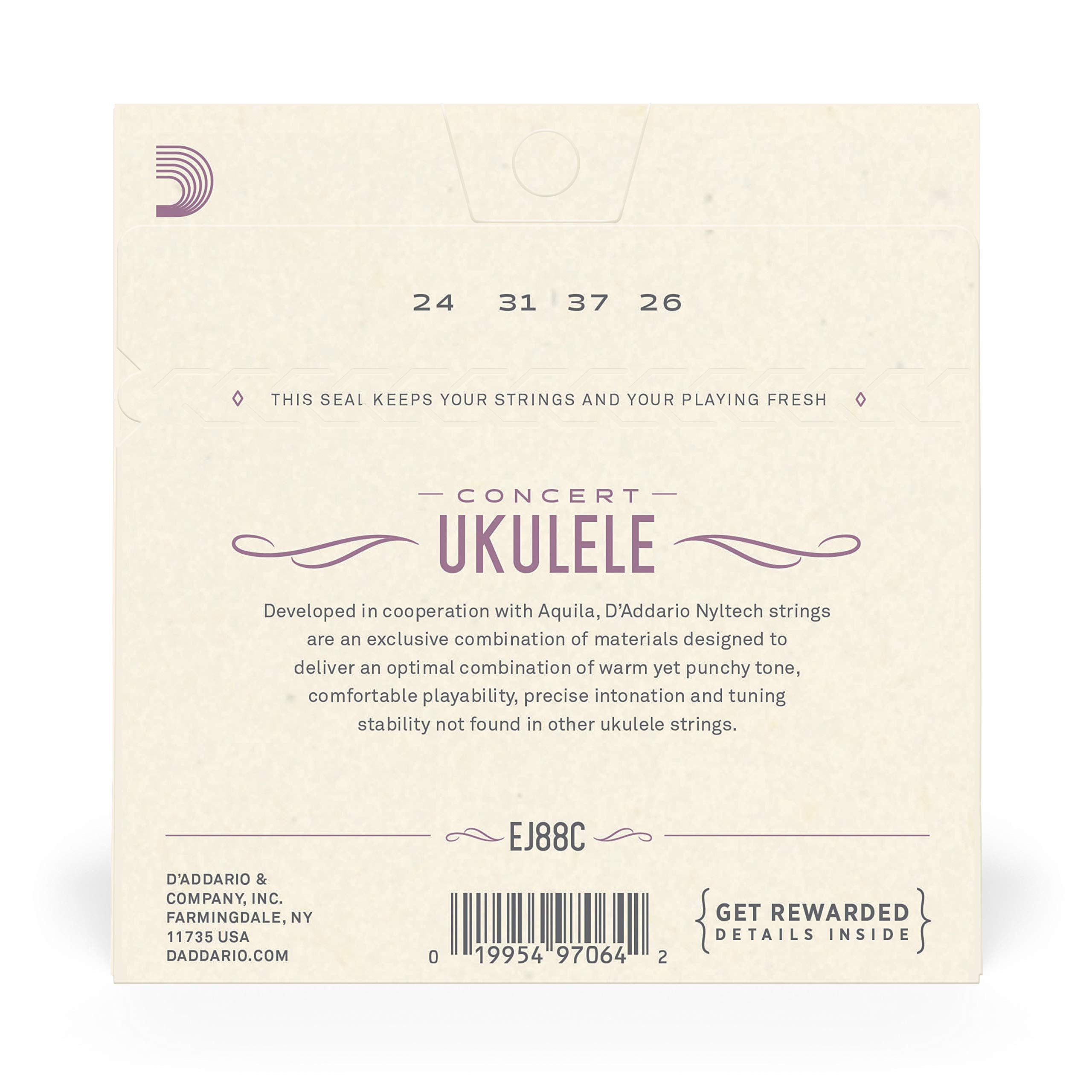 D'Addario Baritone Ukulele Strings, Fluorocarbon, EJ99B, 4-String Set, Pack of 1