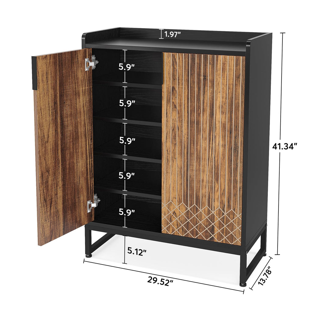 Tribesigns Modern Shoe Cabinet for Entryway, 25 Pairs Shoe Cabinet with Doors, Wood 5-Tier Shoe Organizer, Freestanding Brown Shoe Storage Cabinets with Black Metal Frame for Bedroom Living Room