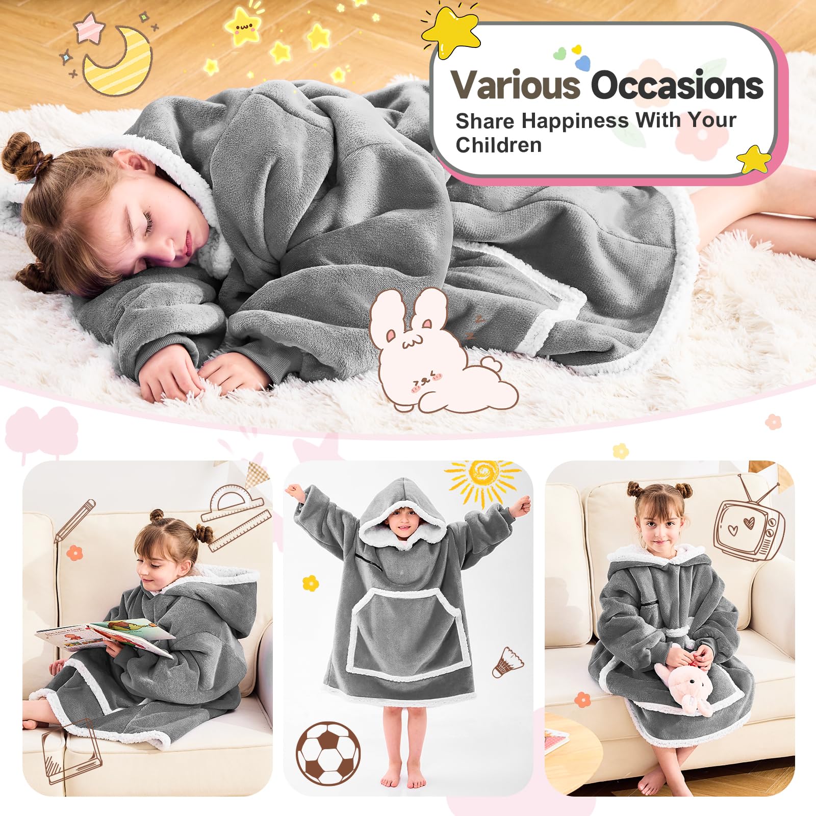 IFNOW Wearable Blanket Hoodie, Oversized Sherpa Fleece Hooded Sweatshirt with Eye Mask, Cozy and Giant Blanket Hoodie with Sleeves Extra Long for Adults Men Women, Black