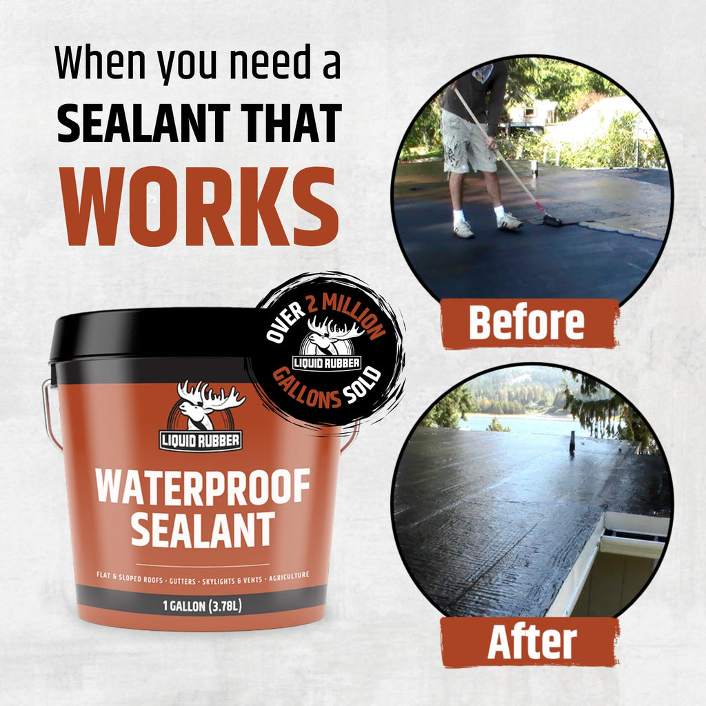Liquid Rubber Waterproof Sealant – DIY Leak Repair Coating for Flat, Metal & Low Slope Roofs, Foundations, Gutters & More – Flexible Protective Membrane - Black - 1 Gallon
