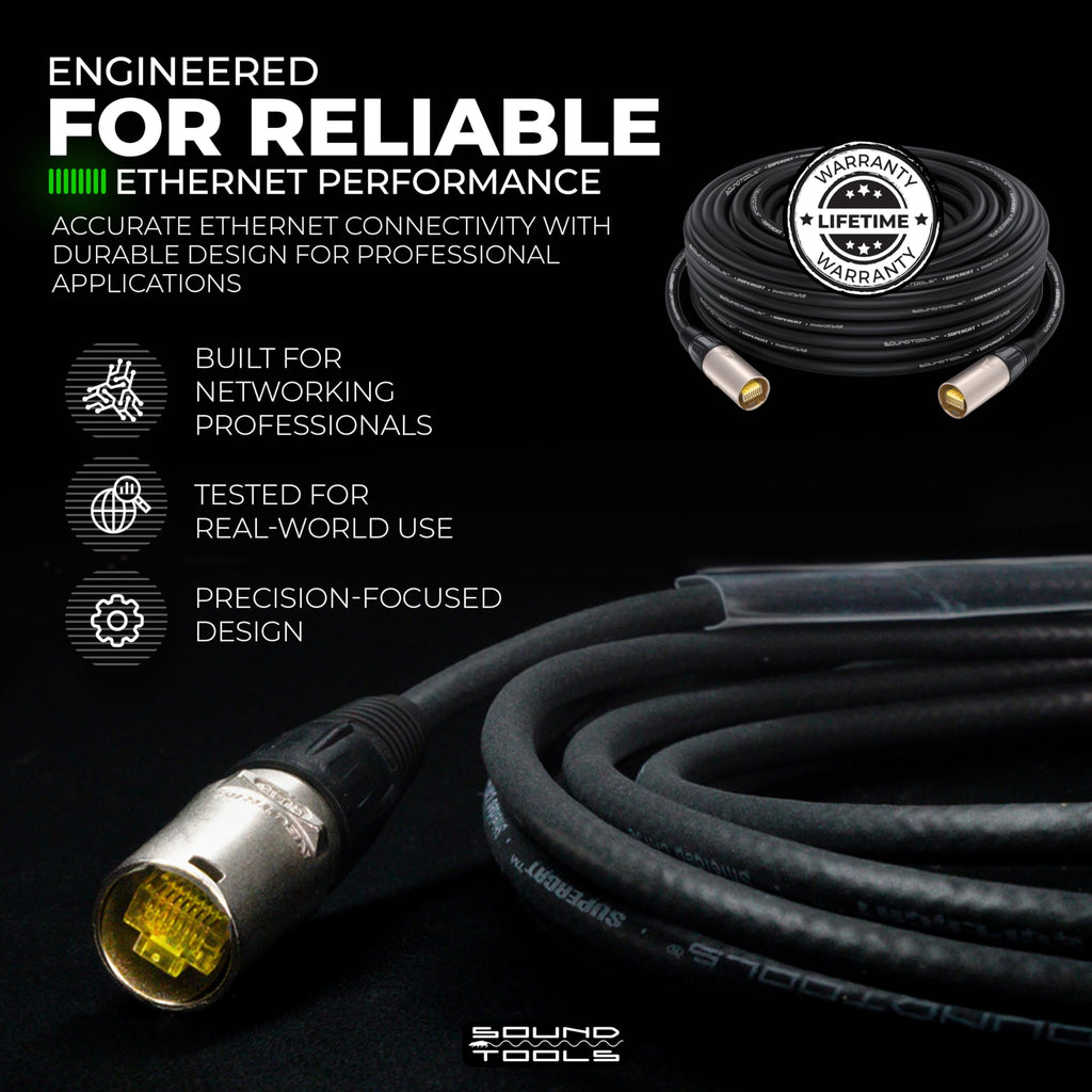 Sound Tools SuperCAT Professional Grade Shielded CAT5e etherCON Cable – High-Speed Ethernet Cable with 6Gbps Data Transfer – Flexible Polyurethane Jacket & Neutrik Connectors (3 feet, Black)