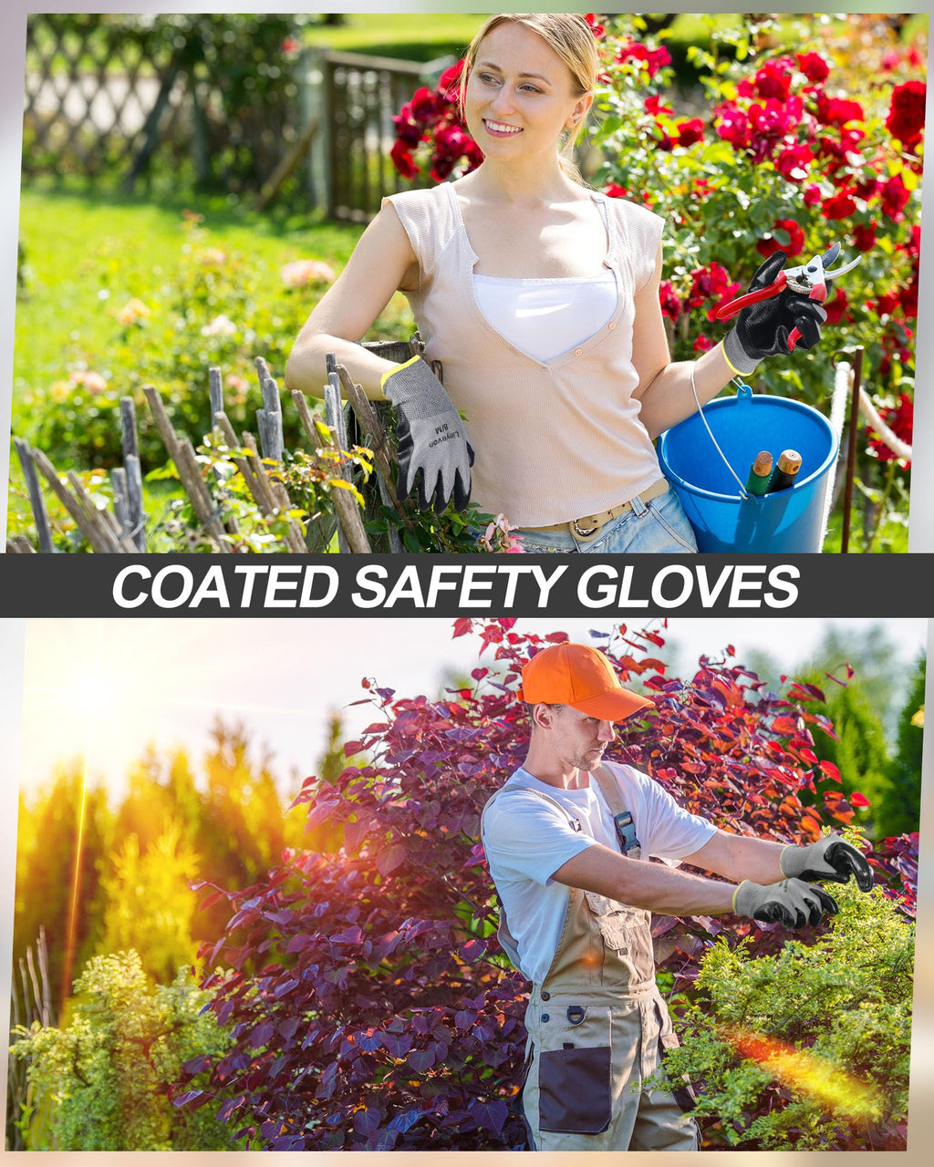 Maxcheck PU Coated Gloves Bulk, Reusable Rubber Safety Gloves for Men Women Work Warehouse, Mechanic, Woodworking