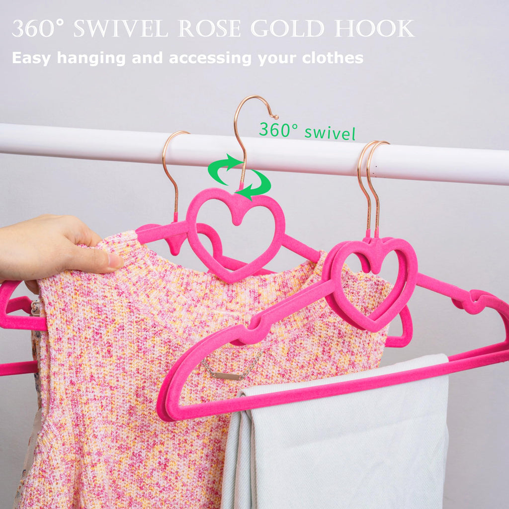 Velvet Hangers 20 Pack,16 Inch Non Slip Adult Heart Hanger (Black) | 360° Swivel Hooks, Cascade Design, Space Saving