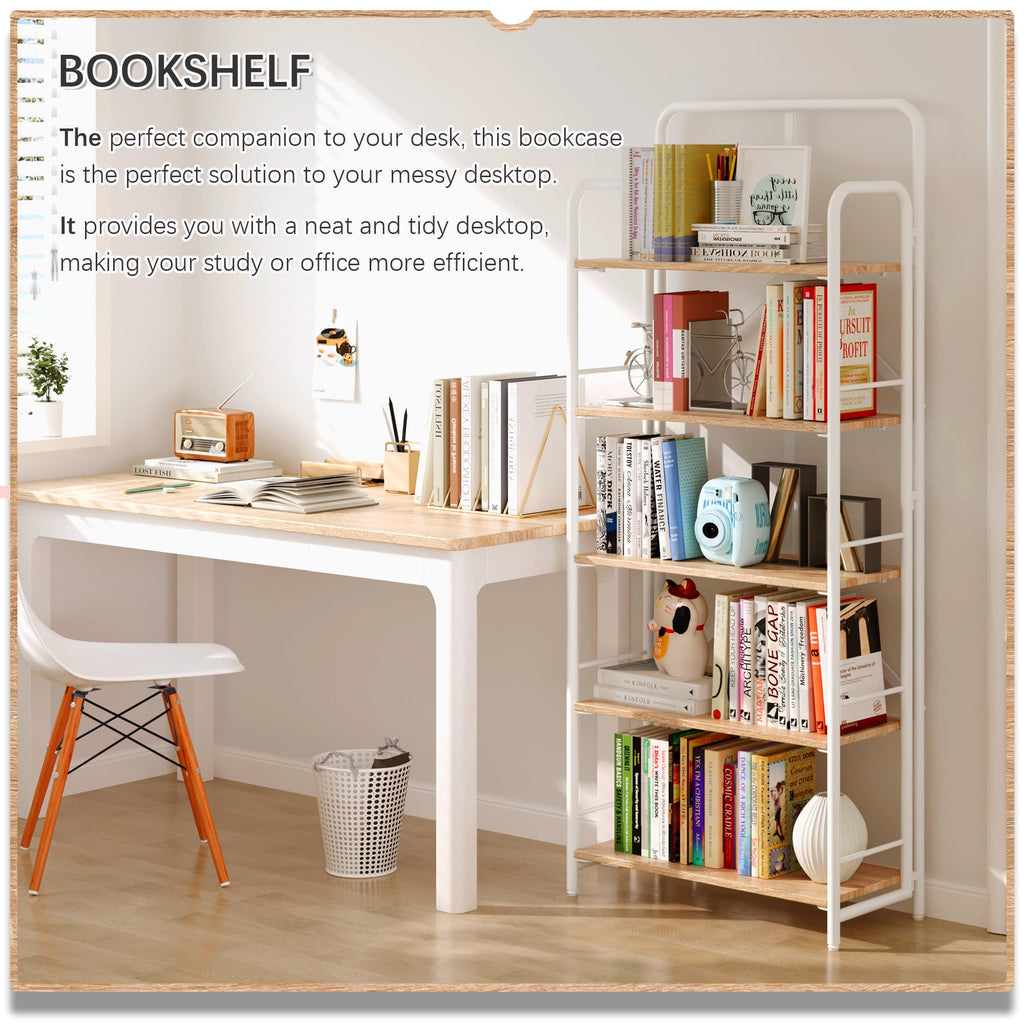 4NM No Assembly Folding Bookshelf, 3 Tiers Collapsible Book Shelves Open Industrial Foldable Storage Bookcase Shelf for Bedroom, Living Room, Home Office - Natural and White