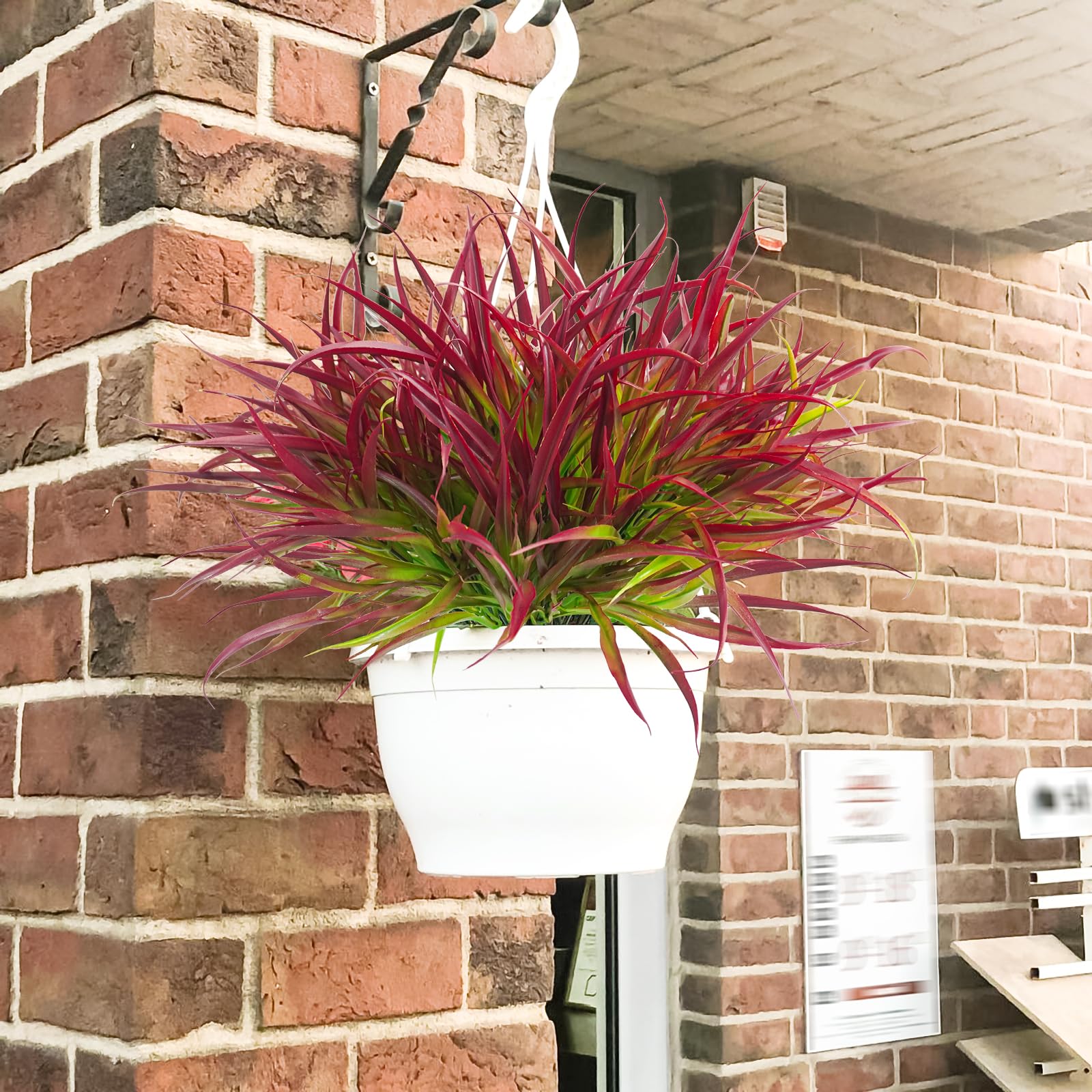 Uieke 28 Bundles Artificial Outdoor Plants UV Resistant Fake Grass Plants Faux Plastic Plants Greenery Shrubs for Home Garden Pathway Window Box Front Porch Cemetery Fall Decor, Autumn Red