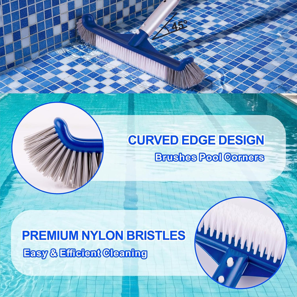 POOLAZA Pool Brush, 17.5'' Pool Brush Head for Inground Pools & Above-Ground Pools, Durable Pool Scrub Brush Fit Standard Pool Pole, Enhanced Pool Brushes for Cleaning Pool Walls with Curved Ends