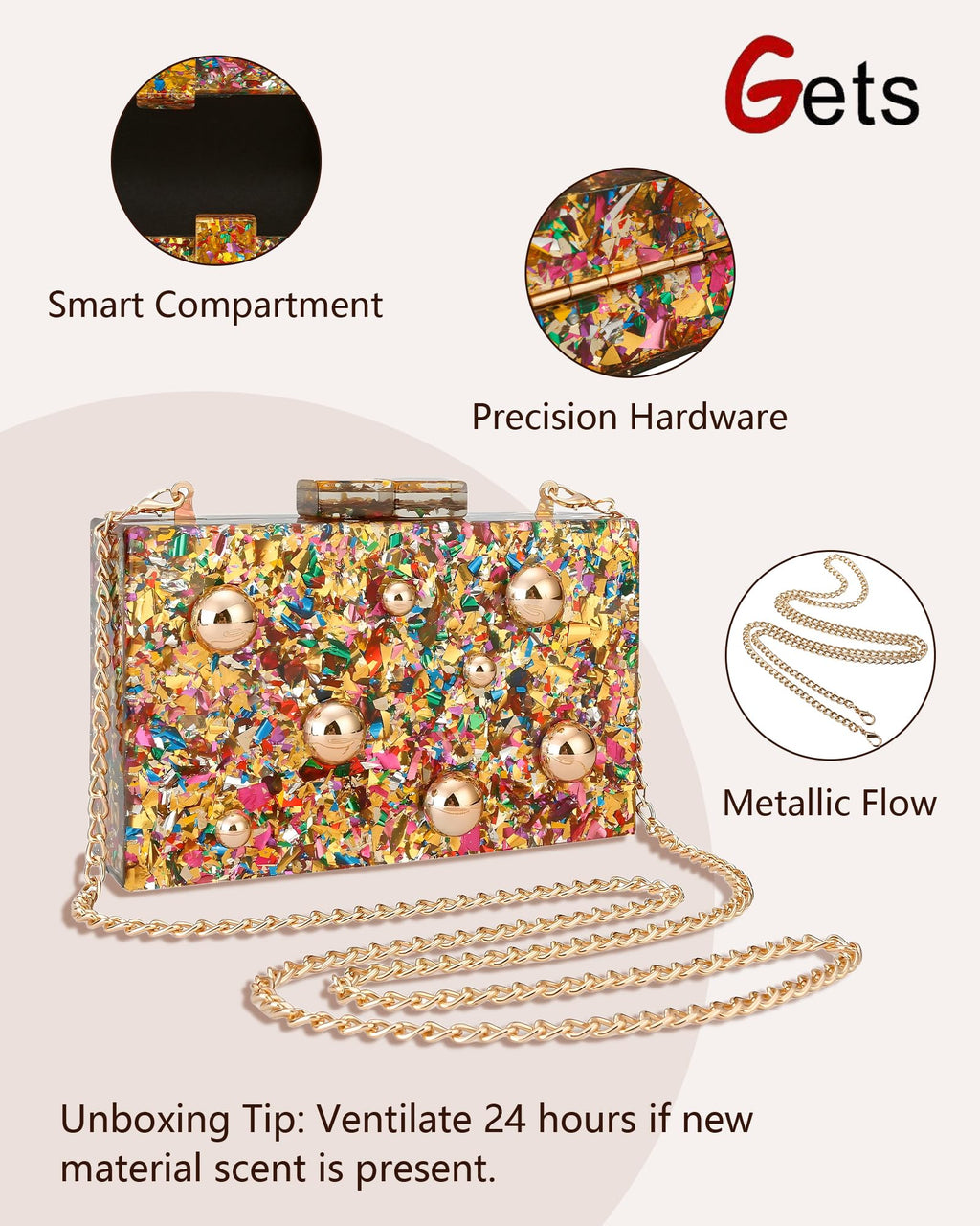 Gets Acrylic Purses and Handbags for Women Multicolor Perspex Geometric Patterns Box Clutch Banquet Evening Crossbody Handbag