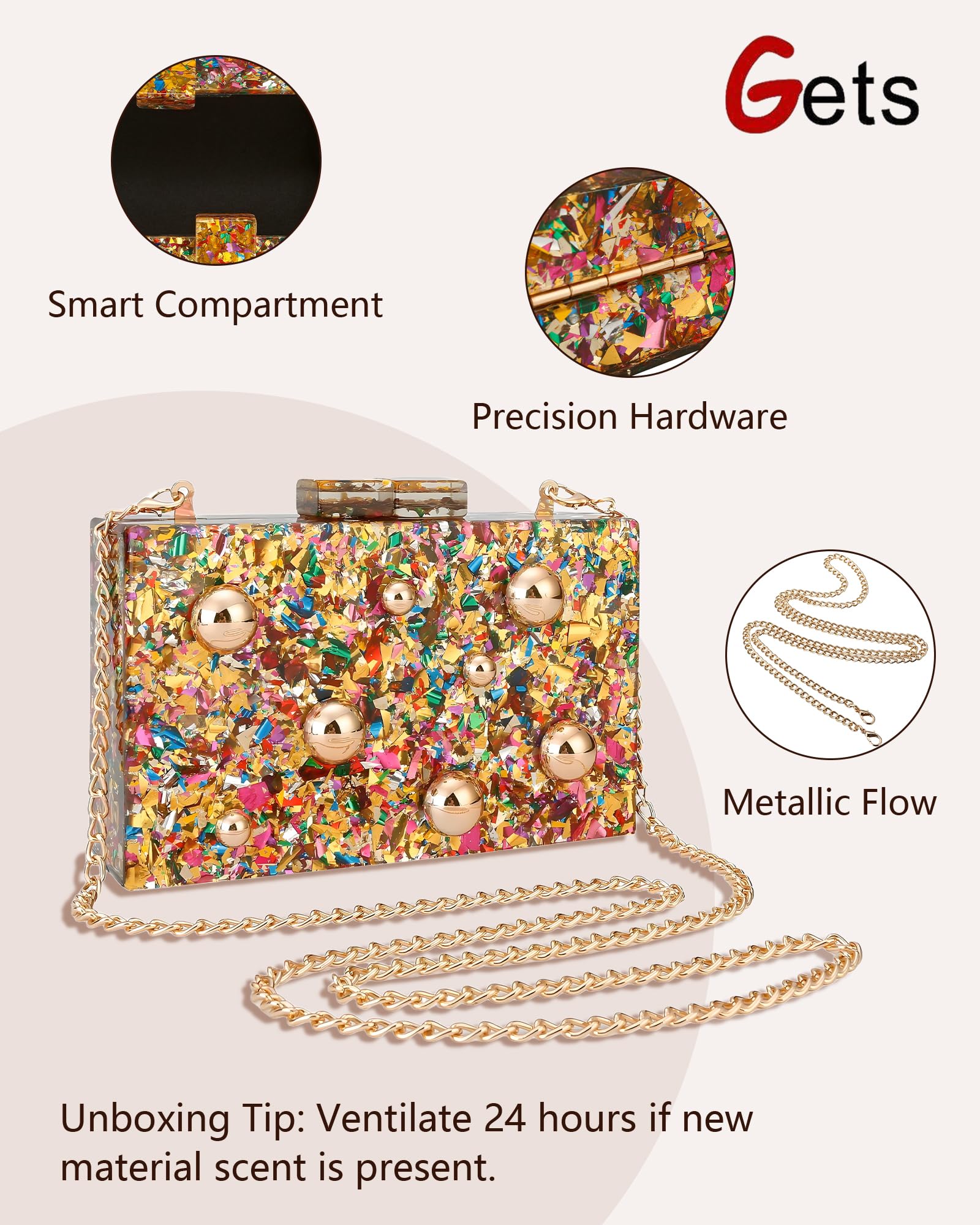 Gets Acrylic Purses and Handbags for Women Multicolor Perspex Geometric Patterns Box Clutch Banquet Evening Crossbody Handbag